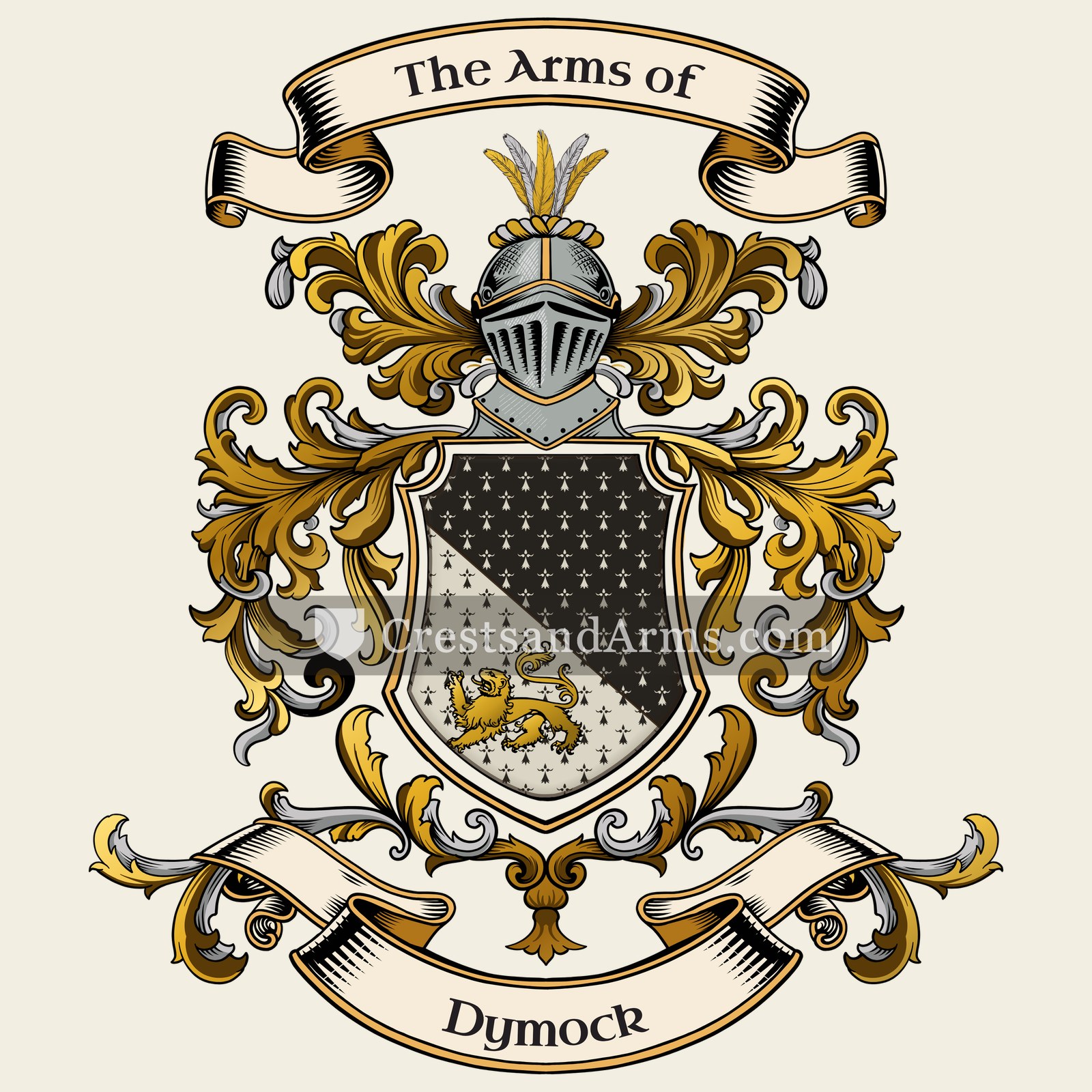The Dymock coat of arms, drawn from the recorded blazon