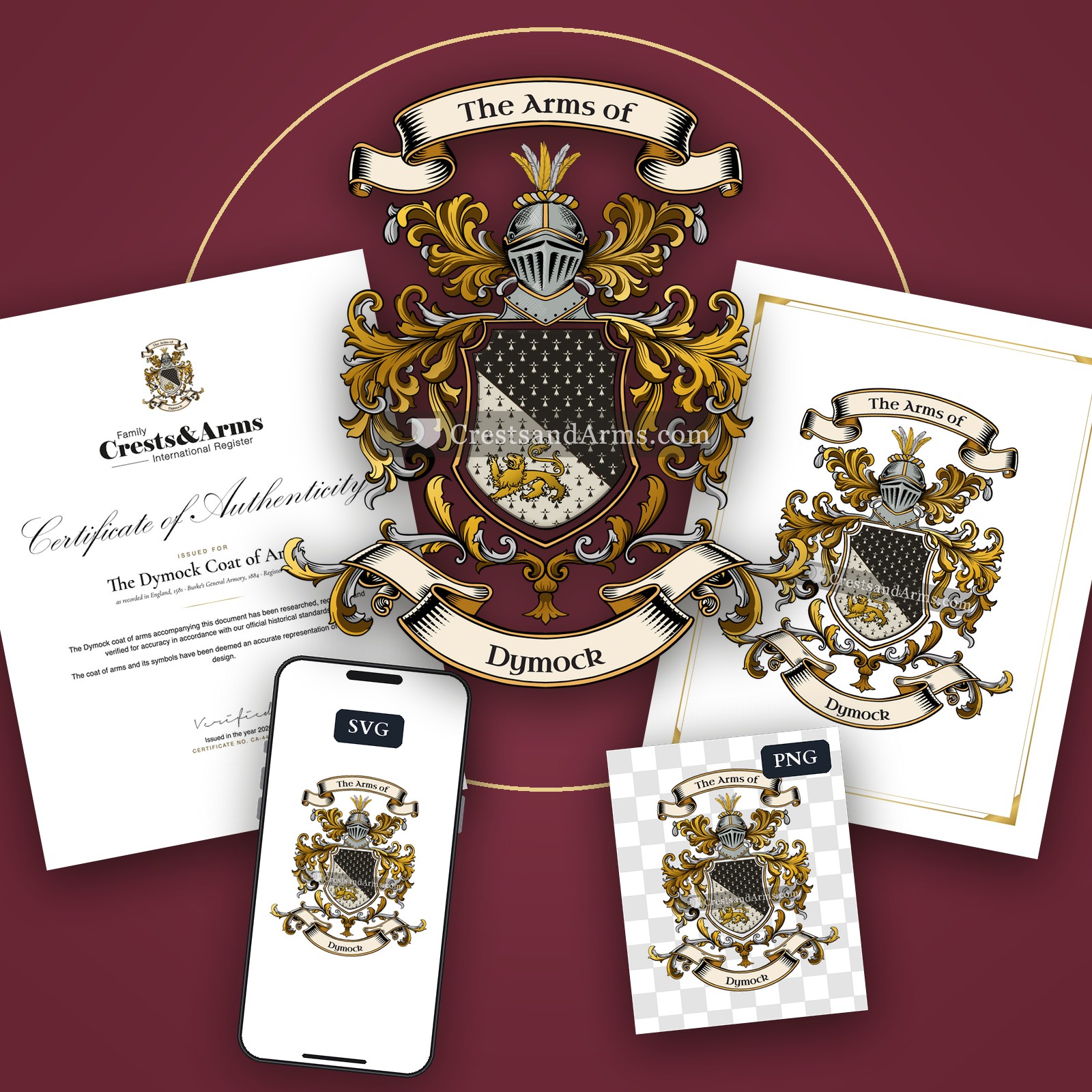 The Dymock arms on the coat of arms — digital pack