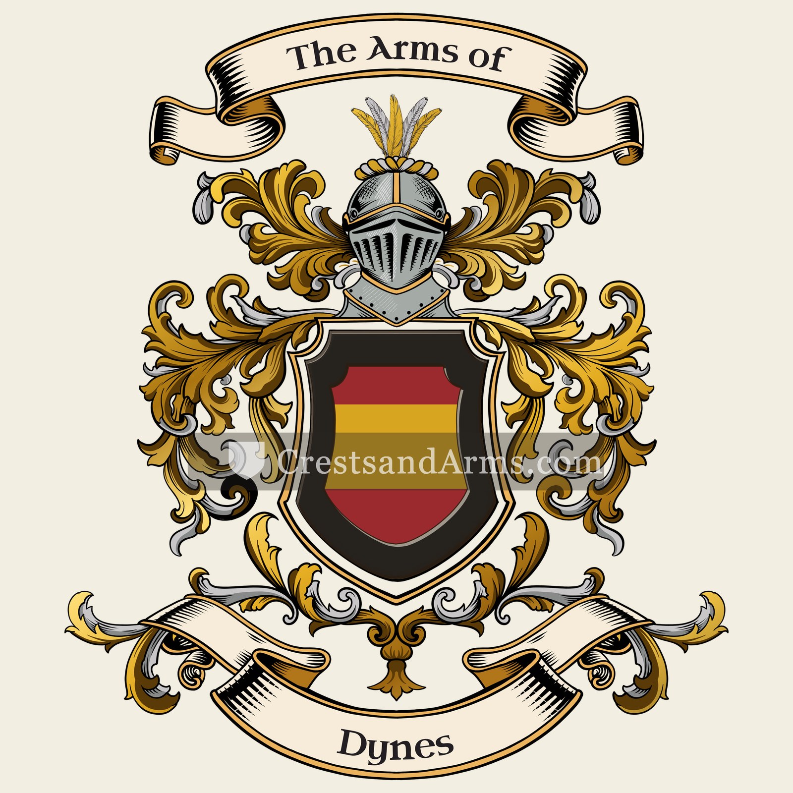 The Dynes coat of arms, drawn from the recorded blazon