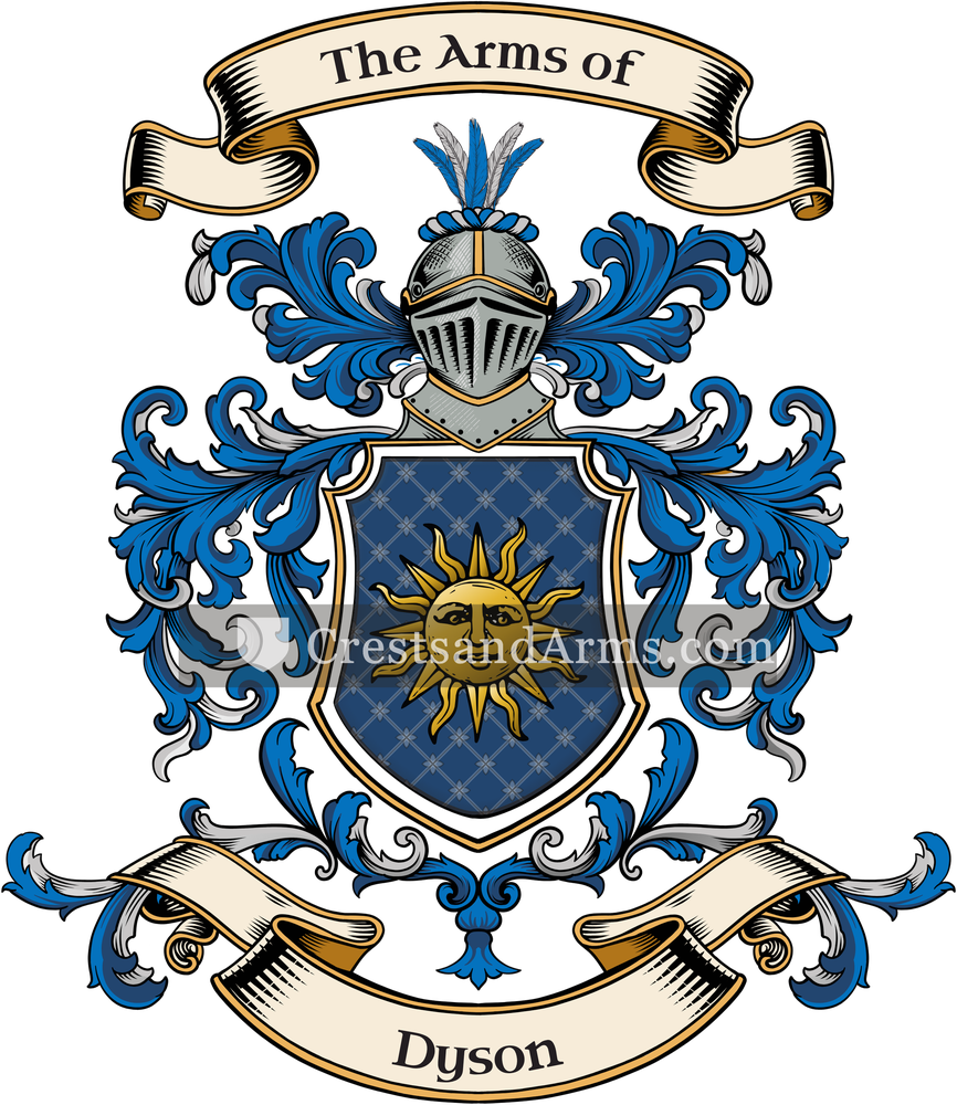 The Dyson coat of arms, drawn from the recorded blazon