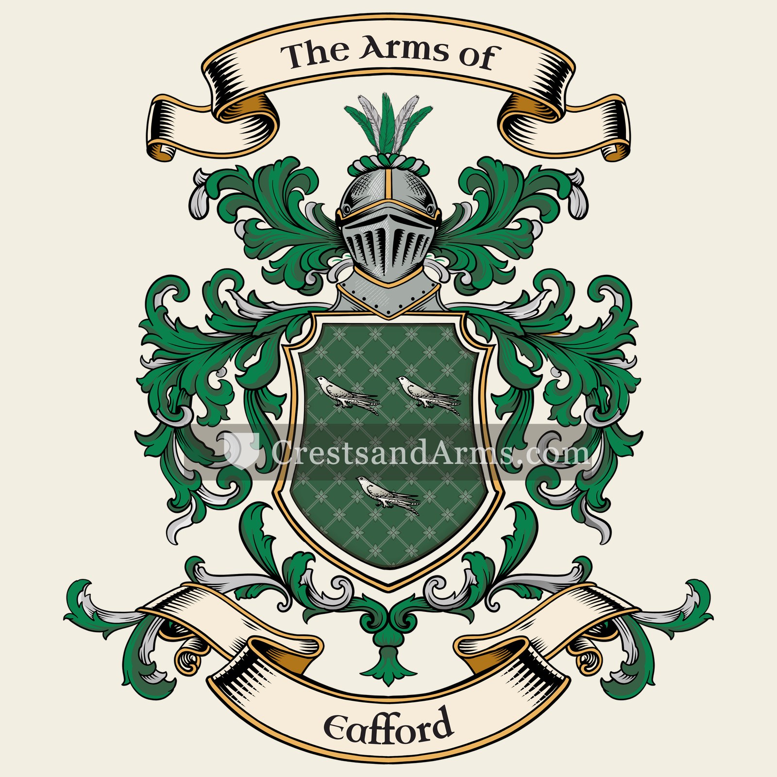 The Eafford coat of arms, drawn from the recorded blazon
