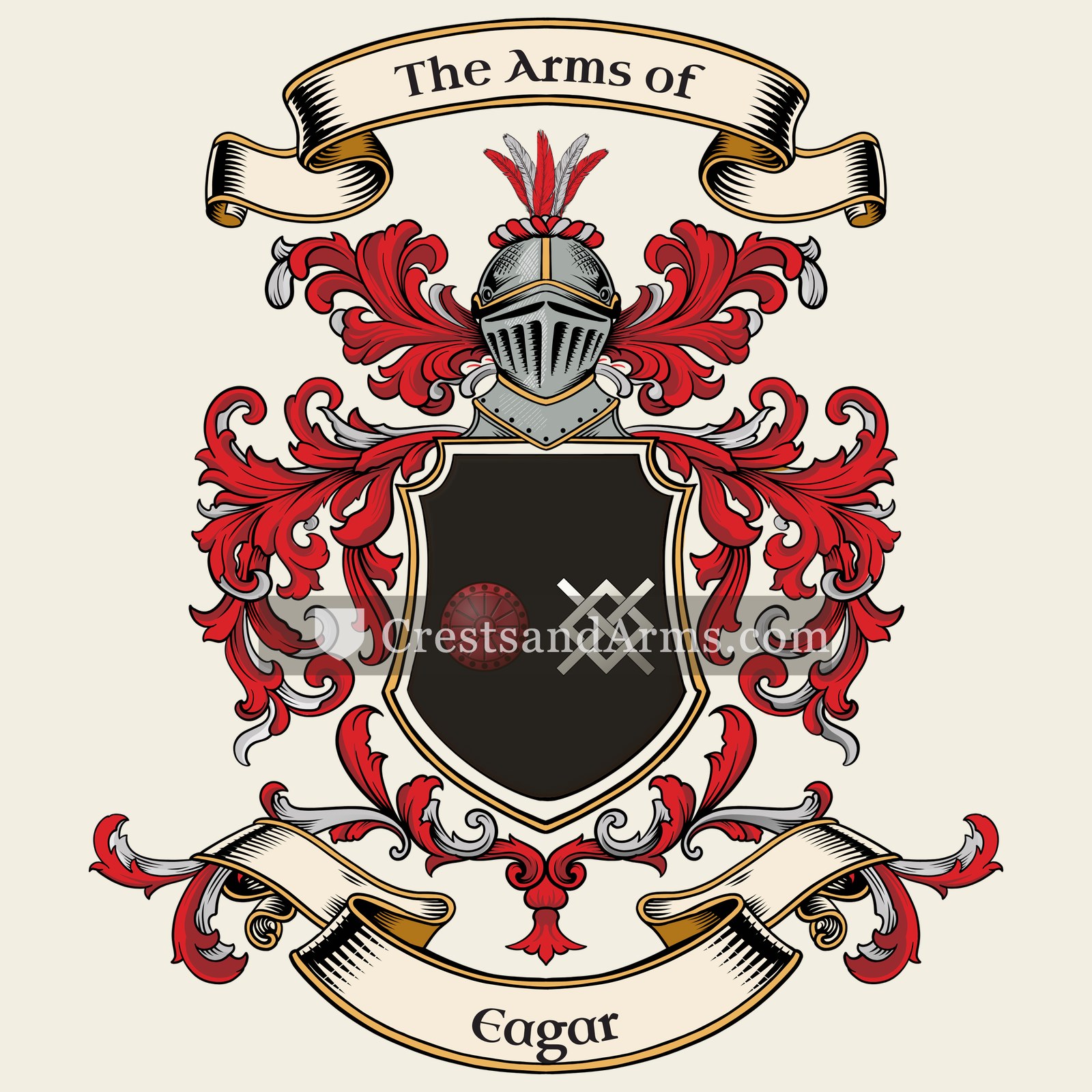 The Eagar coat of arms, drawn from the recorded blazon