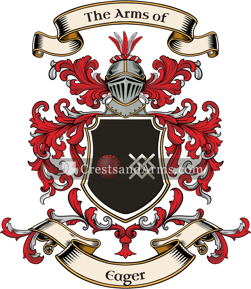The Eager coat of arms, drawn from the recorded blazon