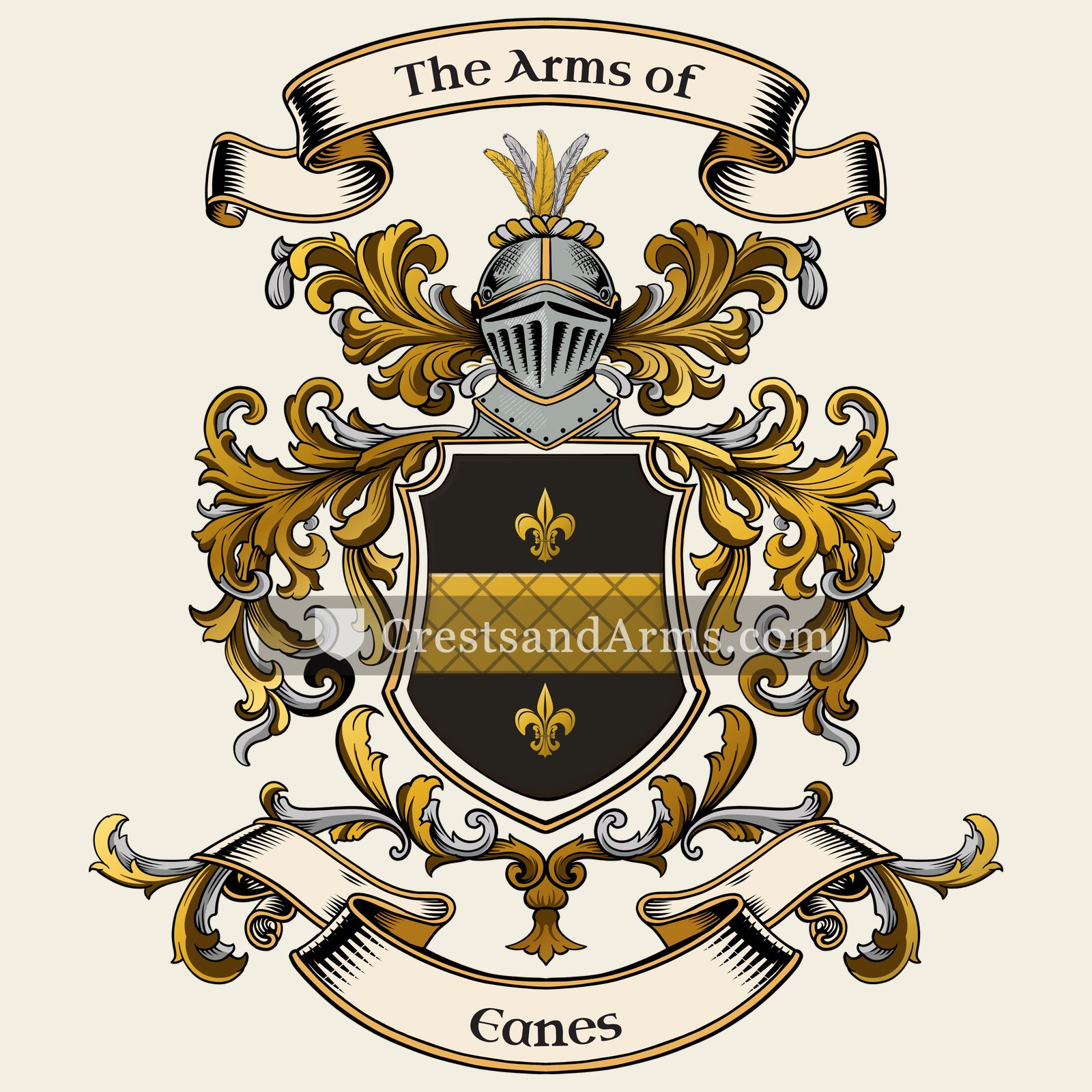 The Eanes coat of arms, drawn from the recorded blazon