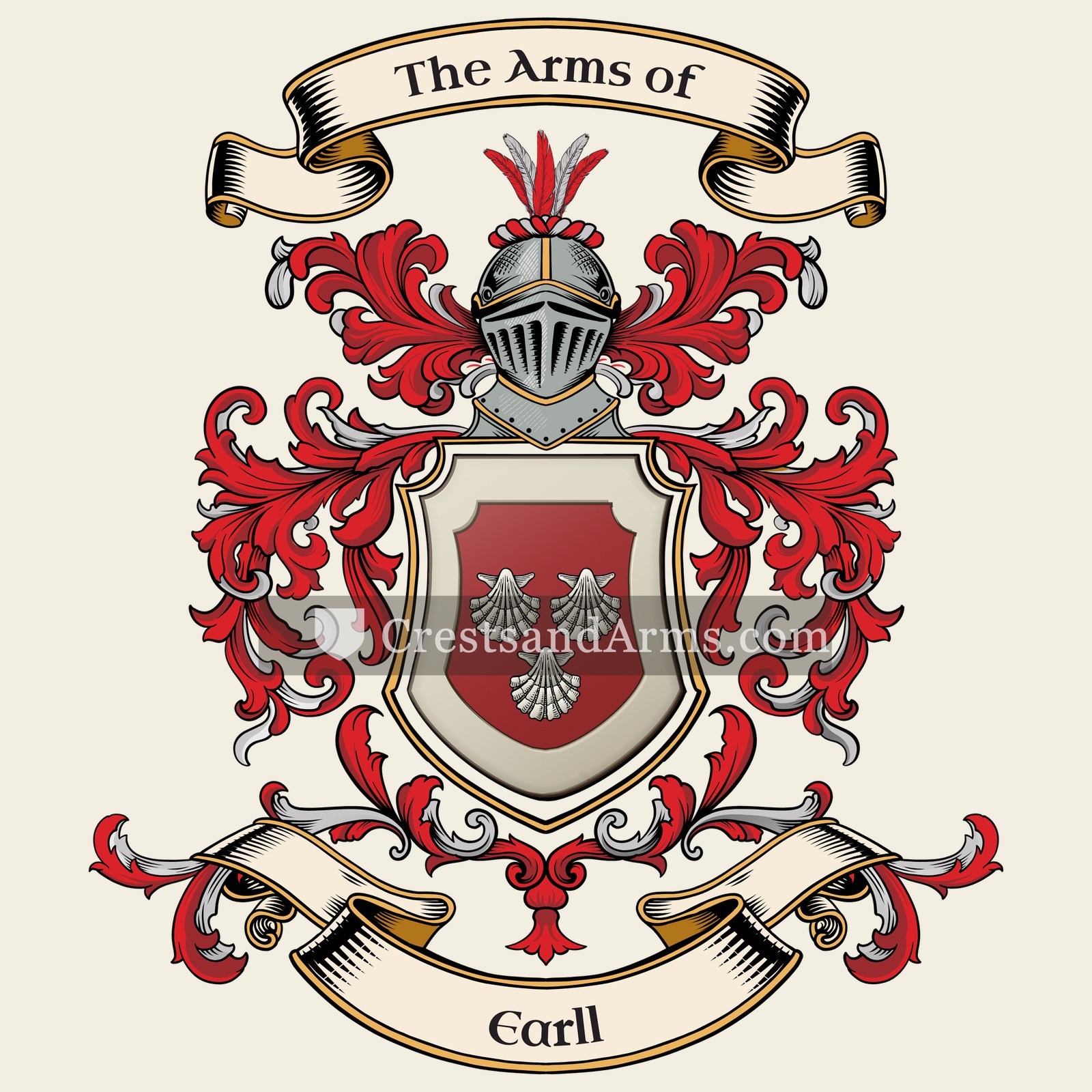 The Earll coat of arms, drawn from the recorded blazon