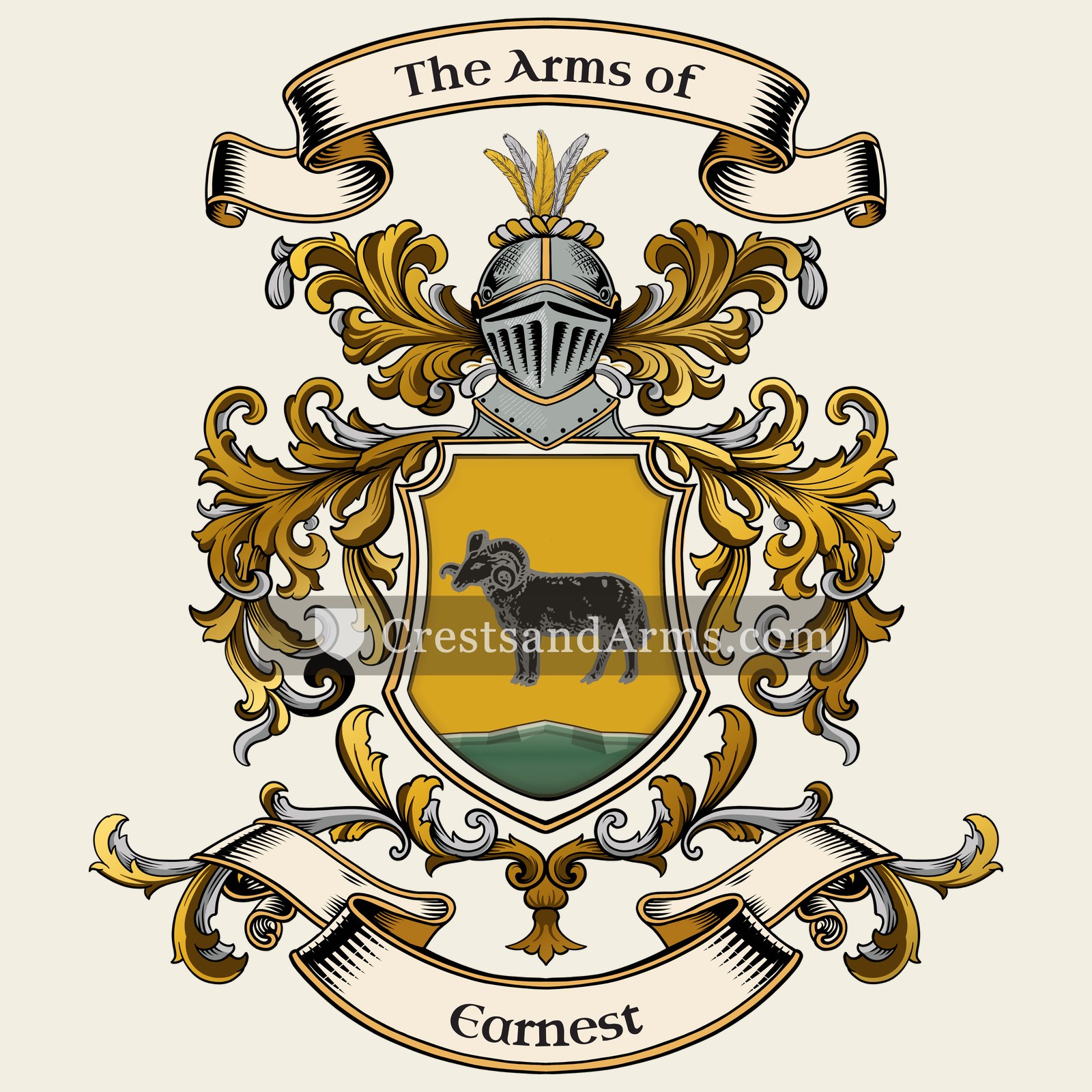The Earnest coat of arms, drawn from the recorded blazon