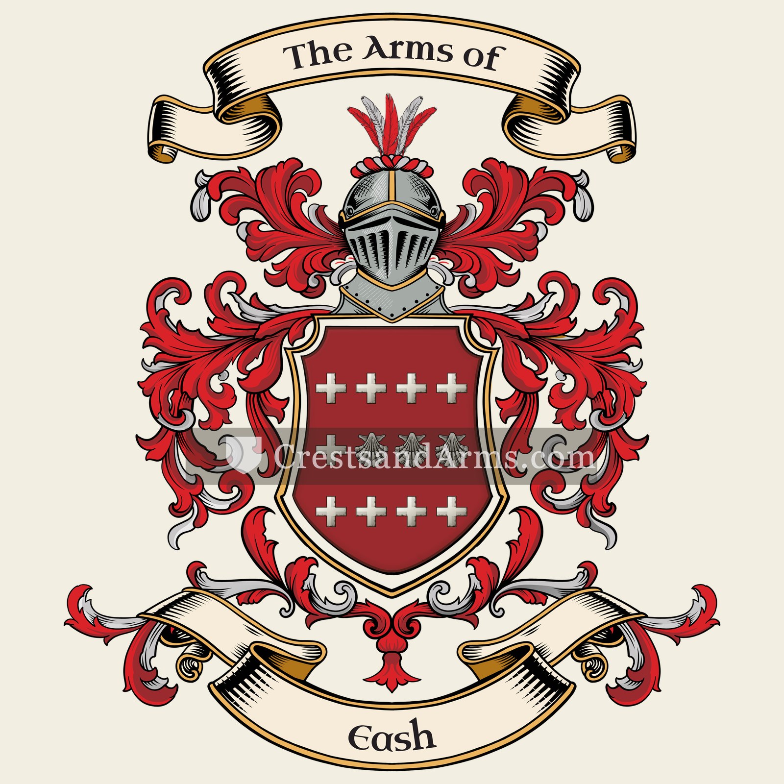 The Eash coat of arms, drawn from the recorded blazon