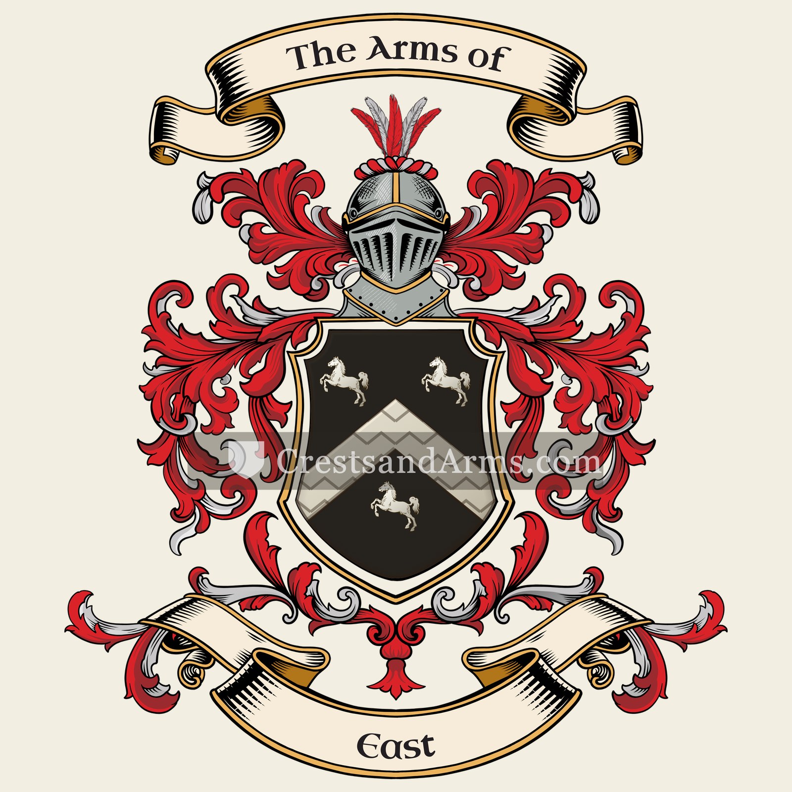 The East coat of arms, drawn from the recorded blazon