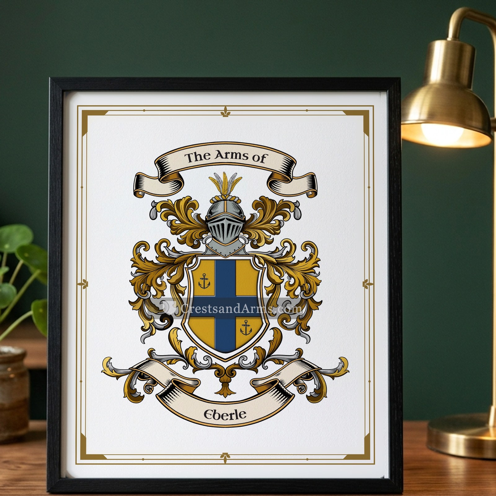 The Eberle arms on the framed, black wood