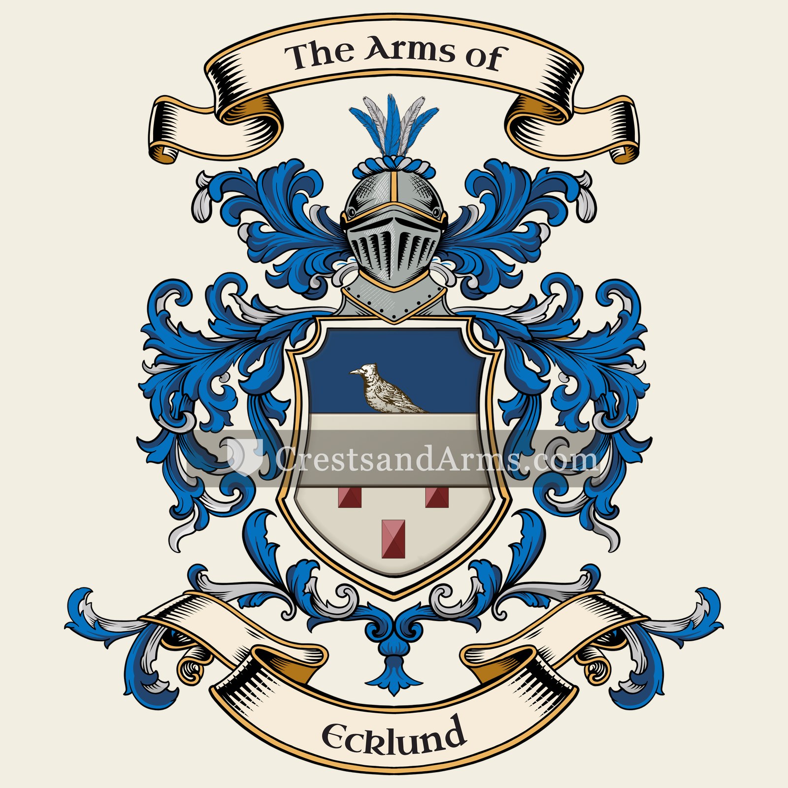 The Ecklund coat of arms, drawn from the recorded blazon