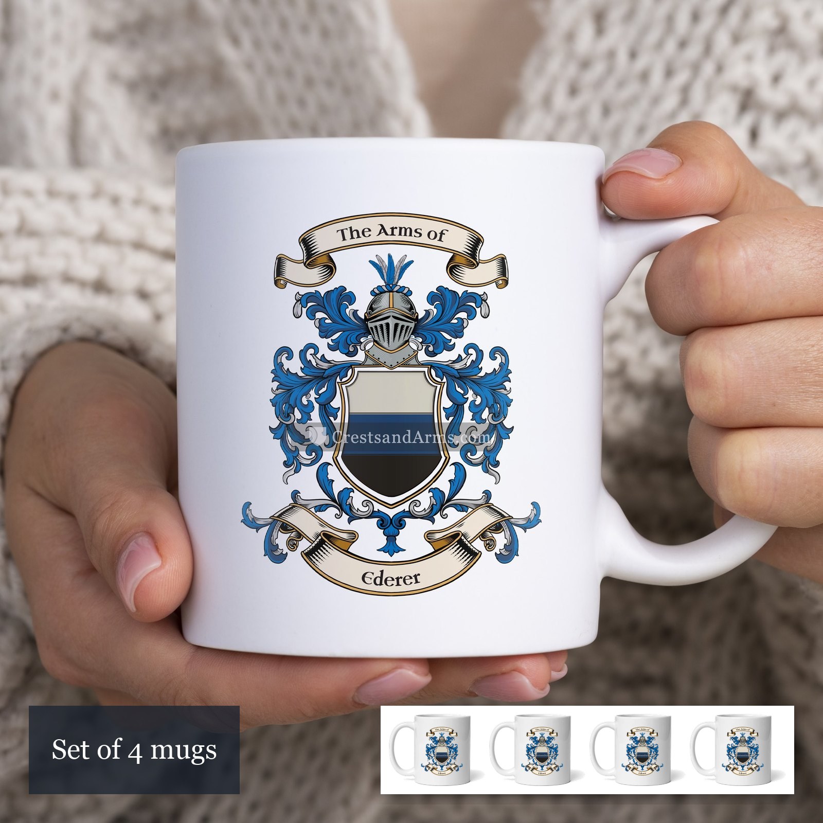 The Ederer arms on the set of 4 mugs
