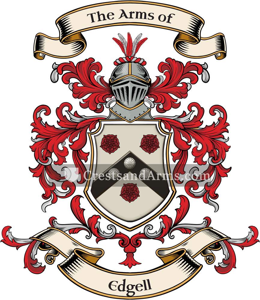 The Edgell coat of arms, drawn from the recorded blazon