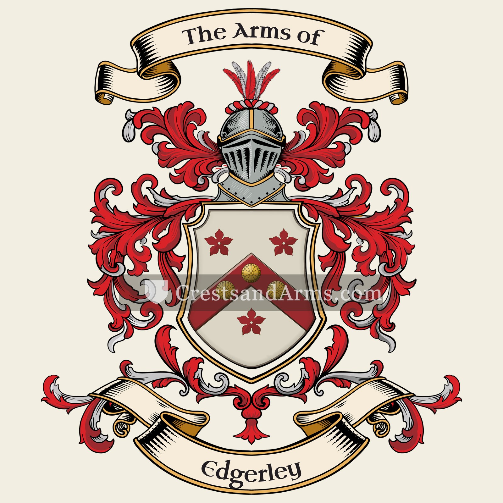 The Edgerley coat of arms, drawn from the recorded blazon