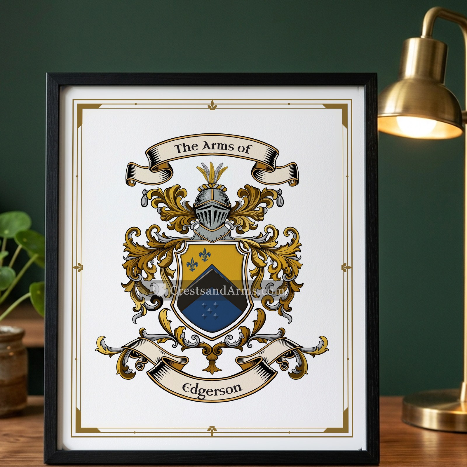 The Edgerson arms on the framed, black wood