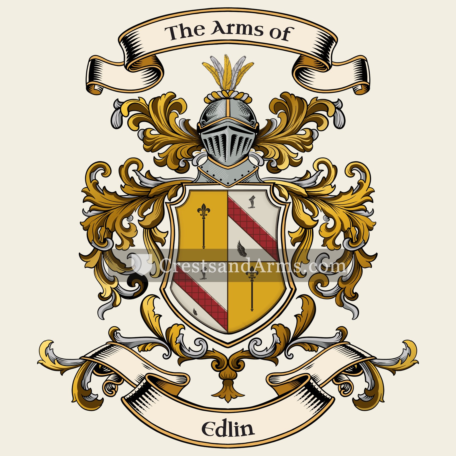 The Edlin coat of arms, drawn from the recorded blazon