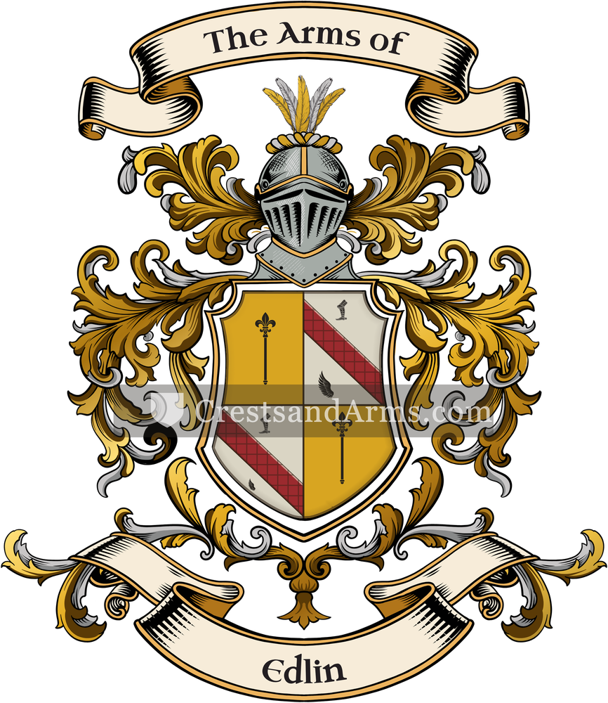 The Edlin coat of arms, drawn from the recorded blazon