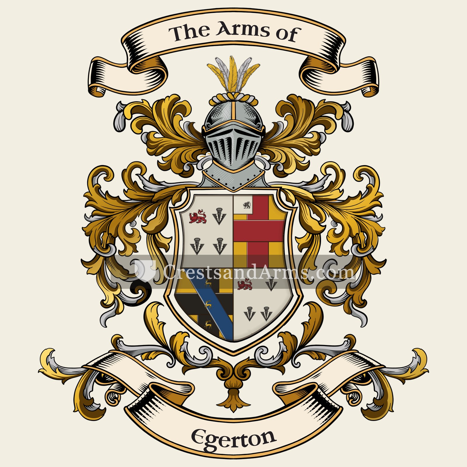 The Egerton coat of arms, drawn from the recorded blazon