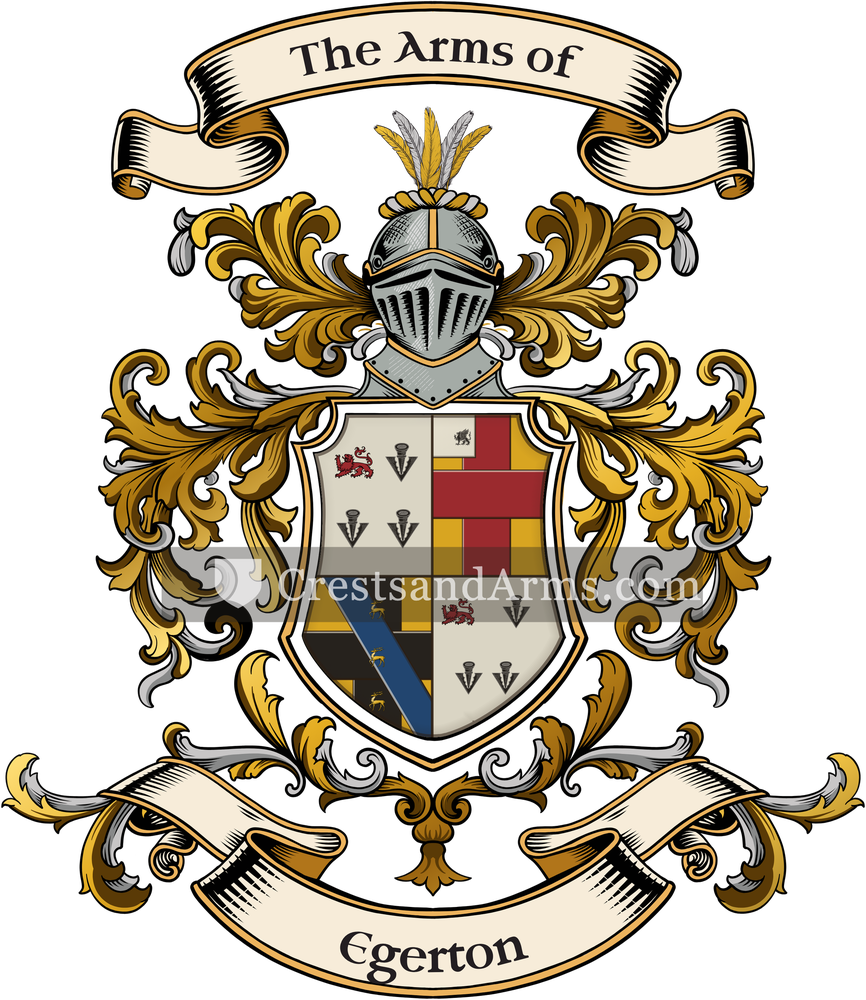 The Egerton coat of arms, drawn from the recorded blazon