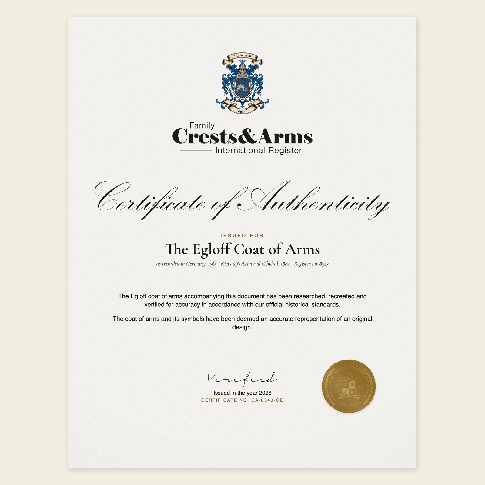 Certificate of authenticity