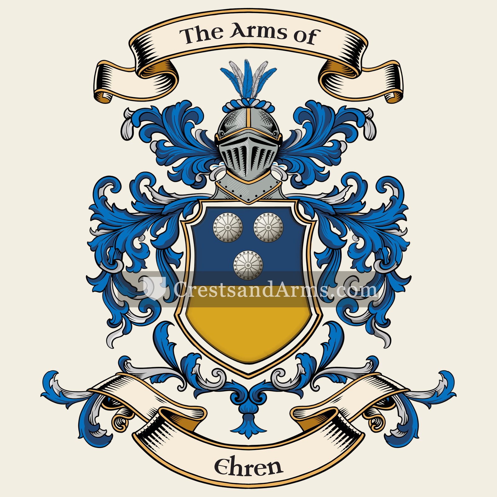 The Ehren coat of arms, drawn from the recorded blazon