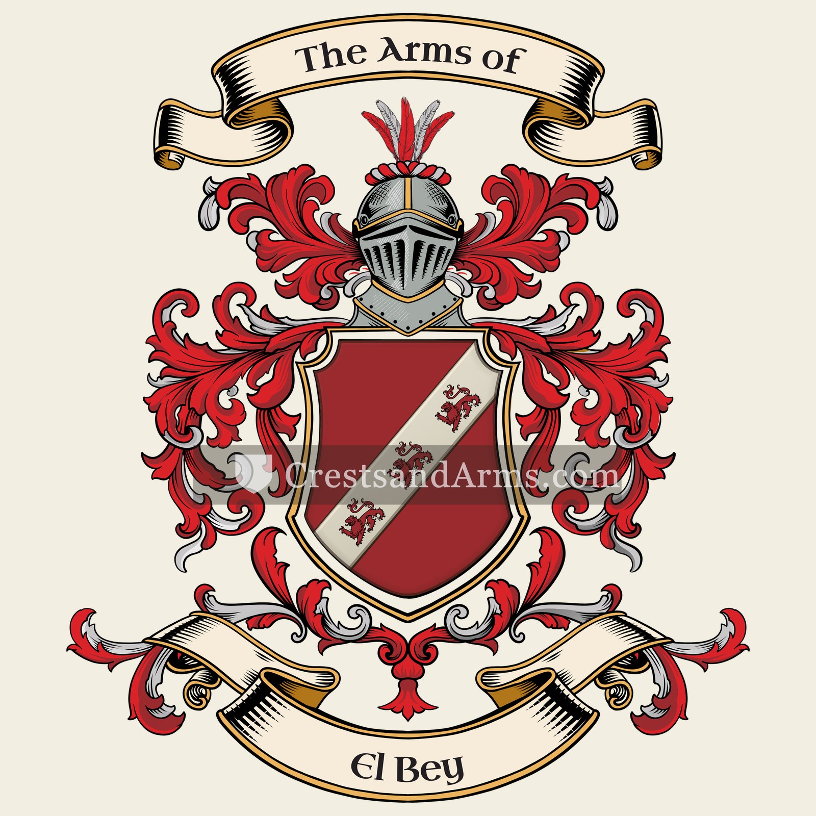The El Bey coat of arms, drawn from the recorded blazon