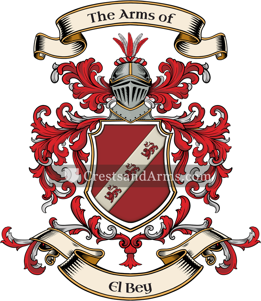 The El Bey coat of arms, drawn from the recorded blazon