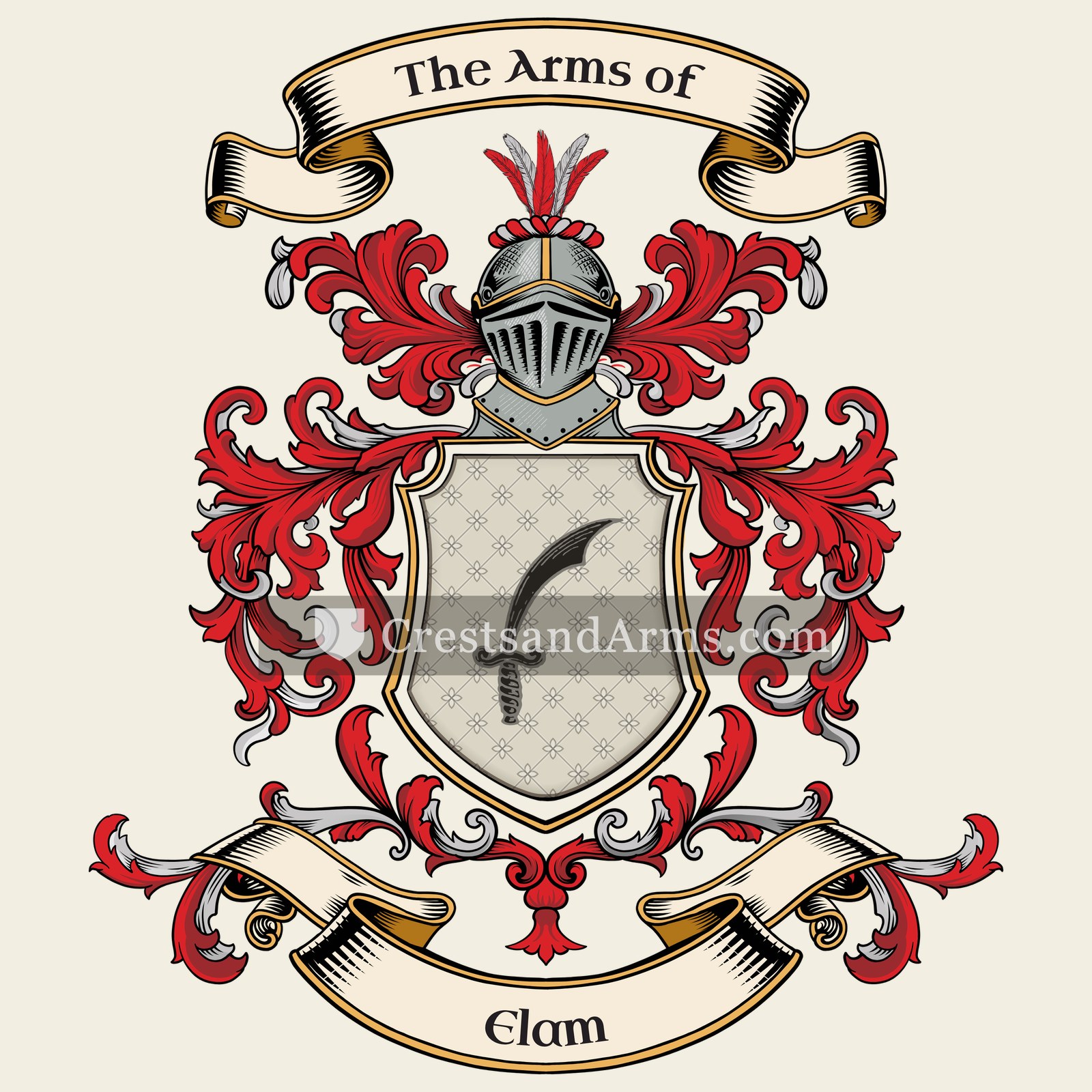 The Elam coat of arms, drawn from the recorded blazon