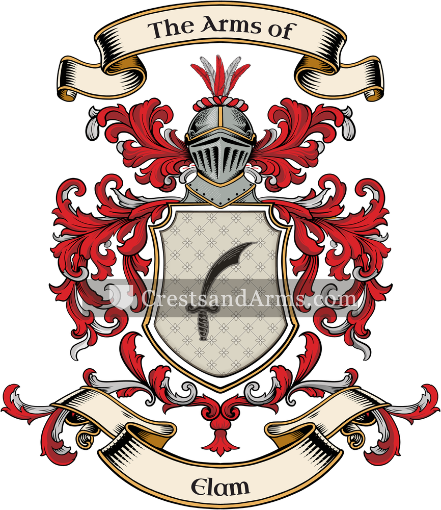 The Elam coat of arms, drawn from the recorded blazon