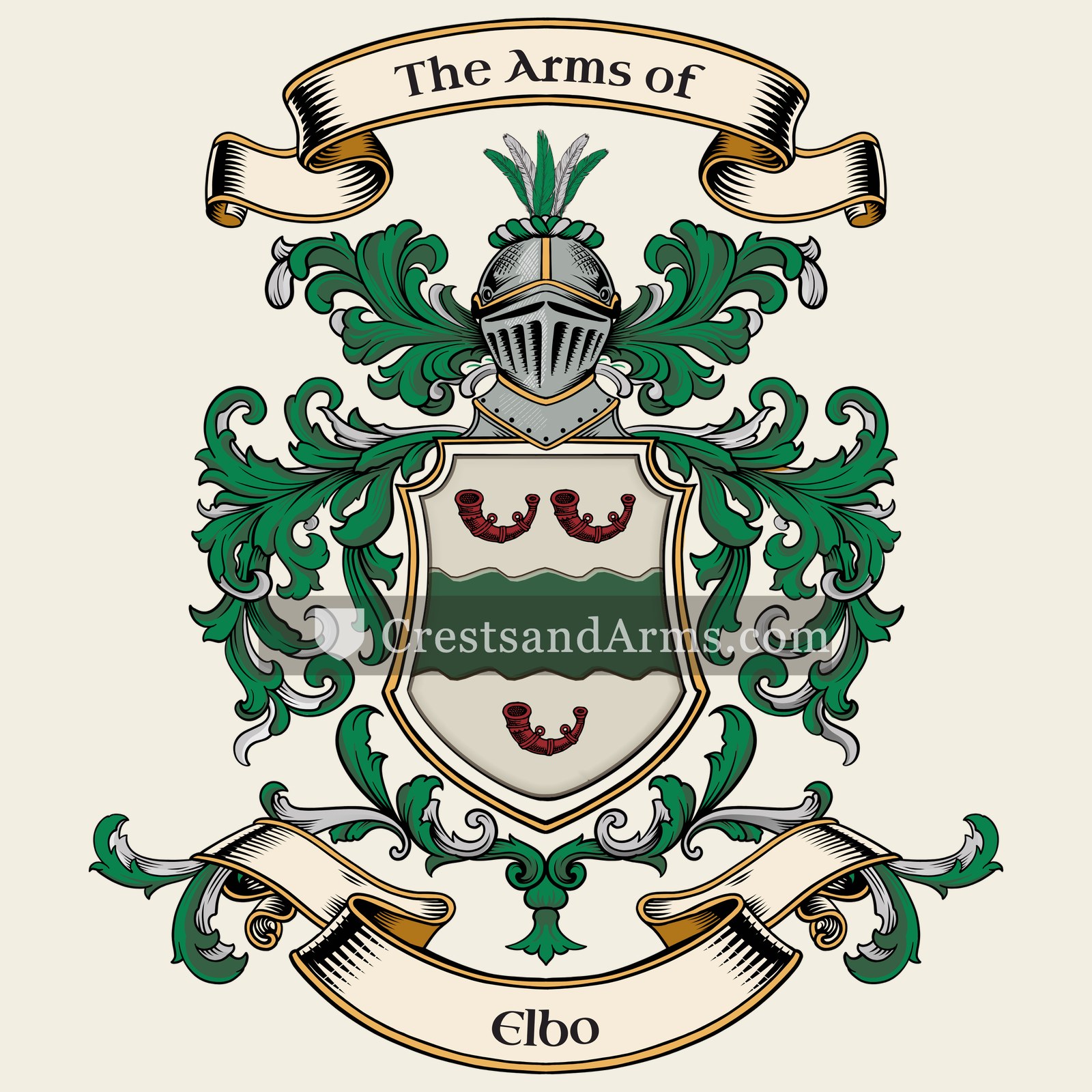 The Elbo coat of arms, drawn from the recorded blazon