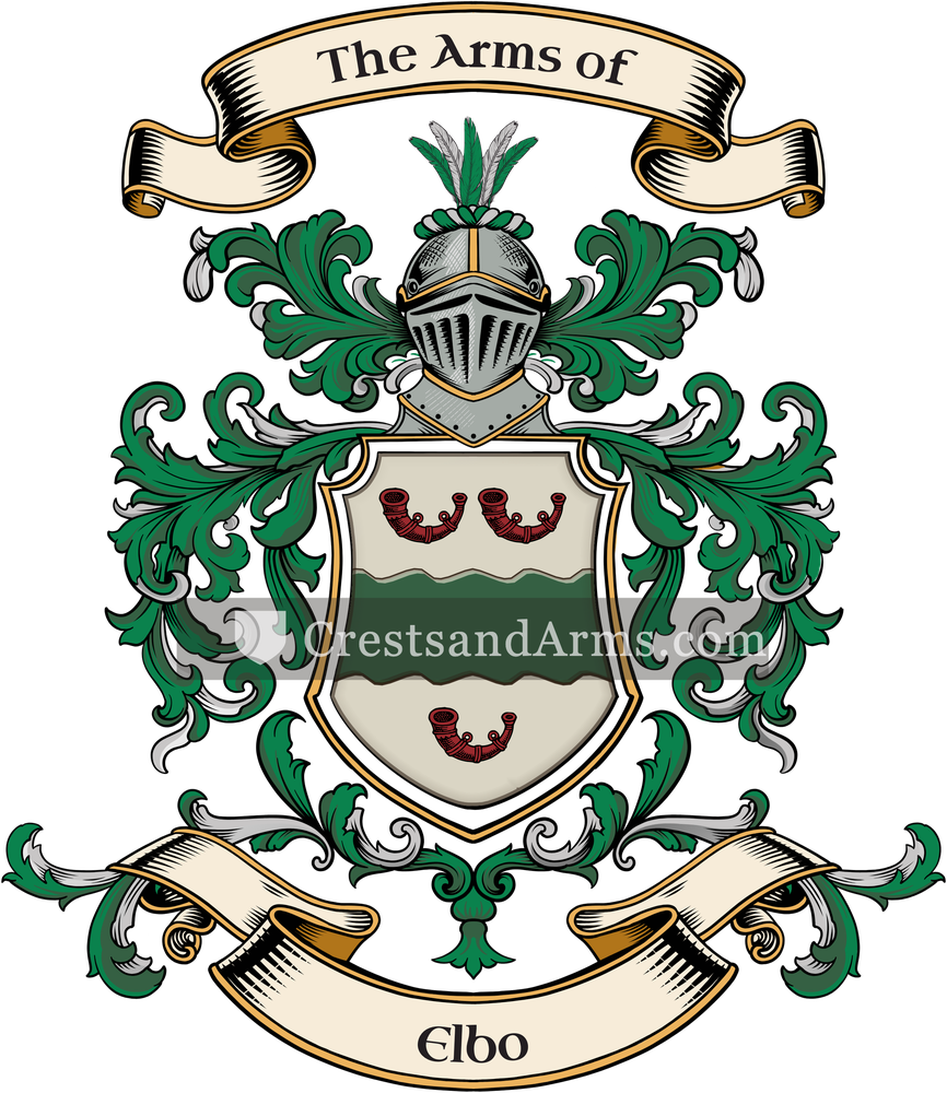 The Elbo coat of arms, drawn from the recorded blazon