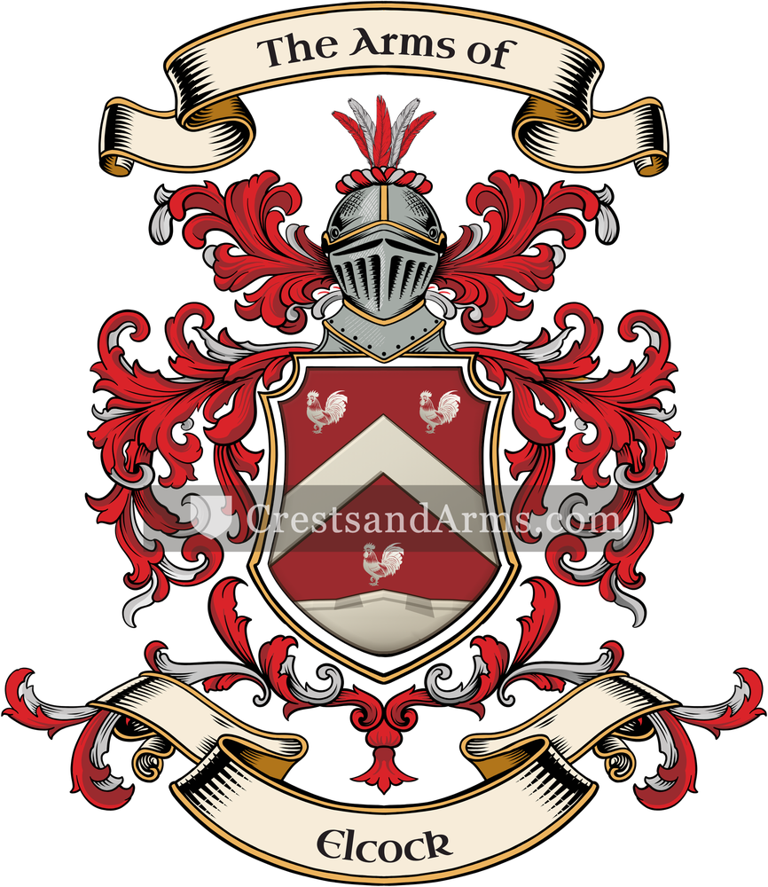 The Elcock coat of arms, drawn from the recorded blazon
