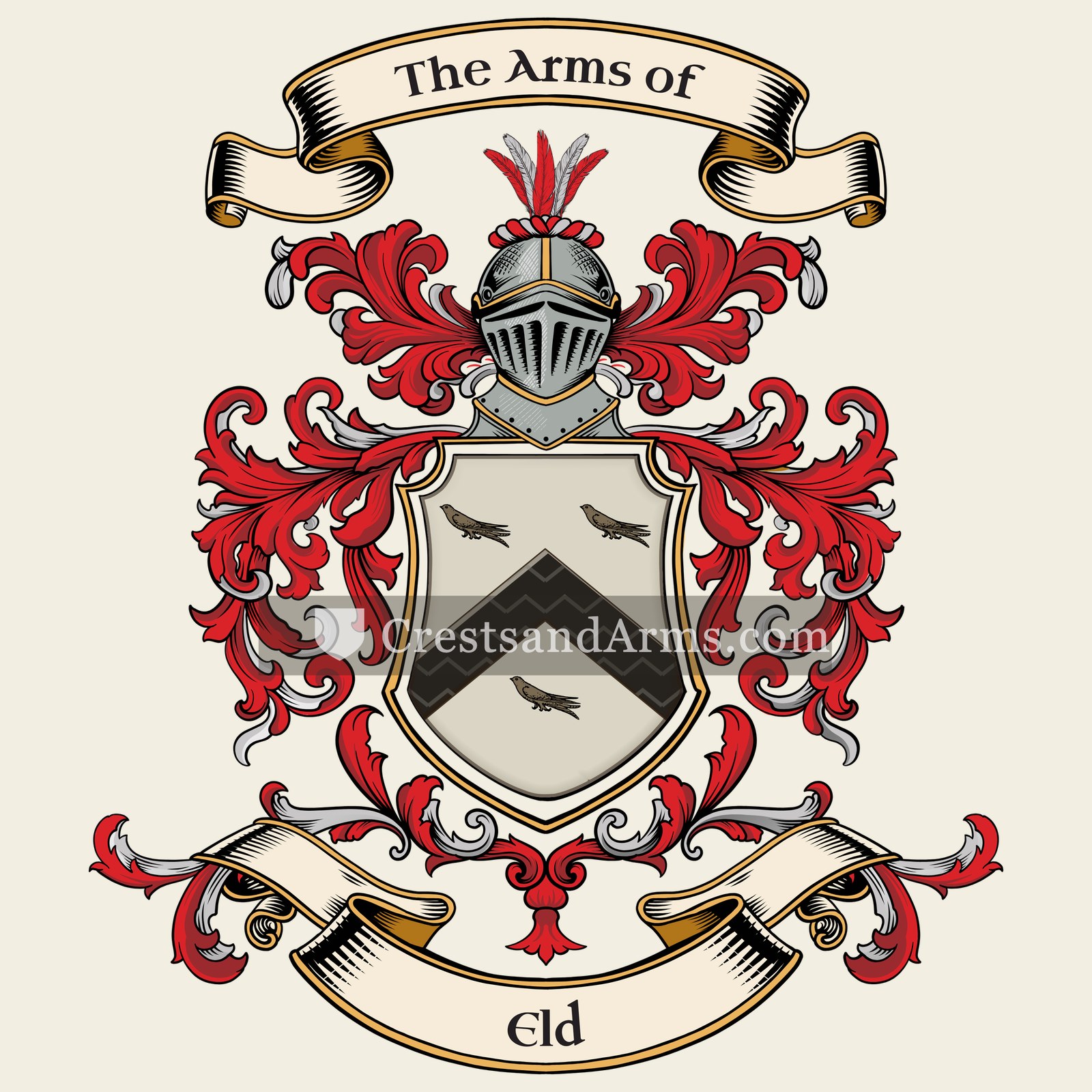 The Eld coat of arms, drawn from the recorded blazon