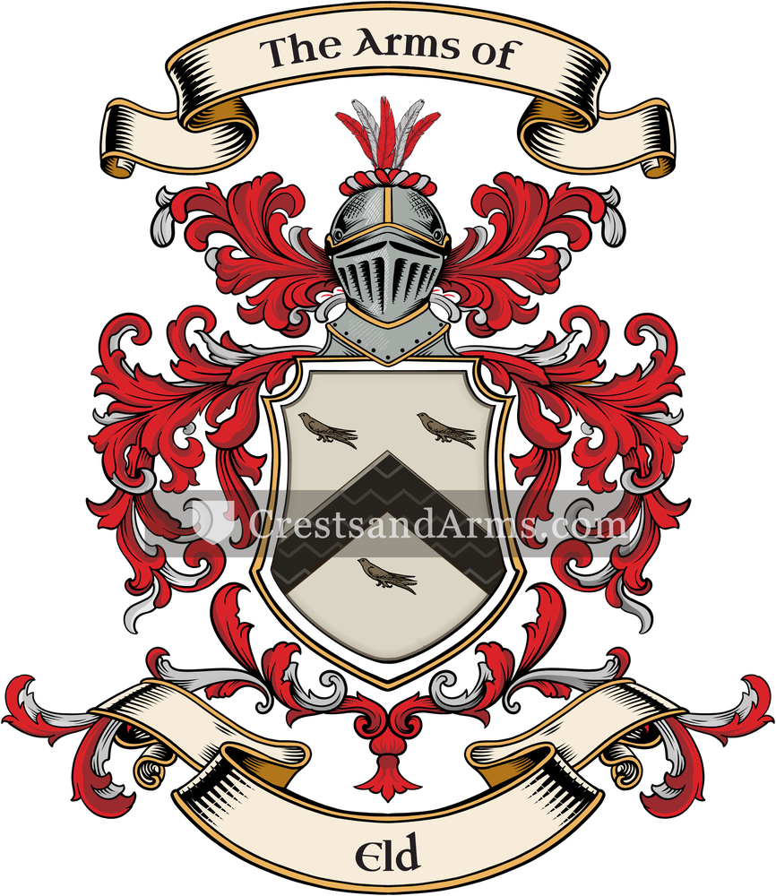 The Eld coat of arms, drawn from the recorded blazon