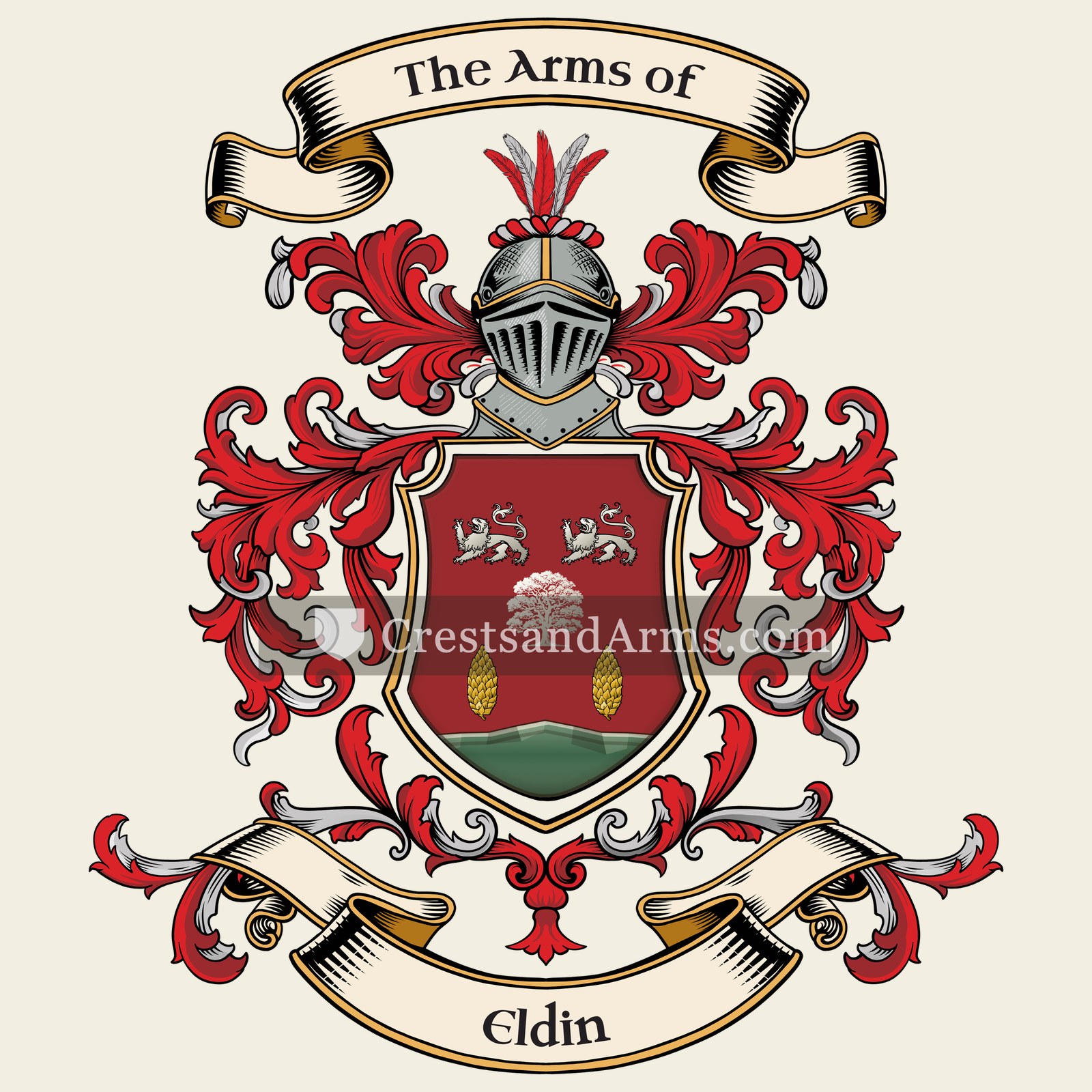 The Eldin coat of arms, drawn from the recorded blazon