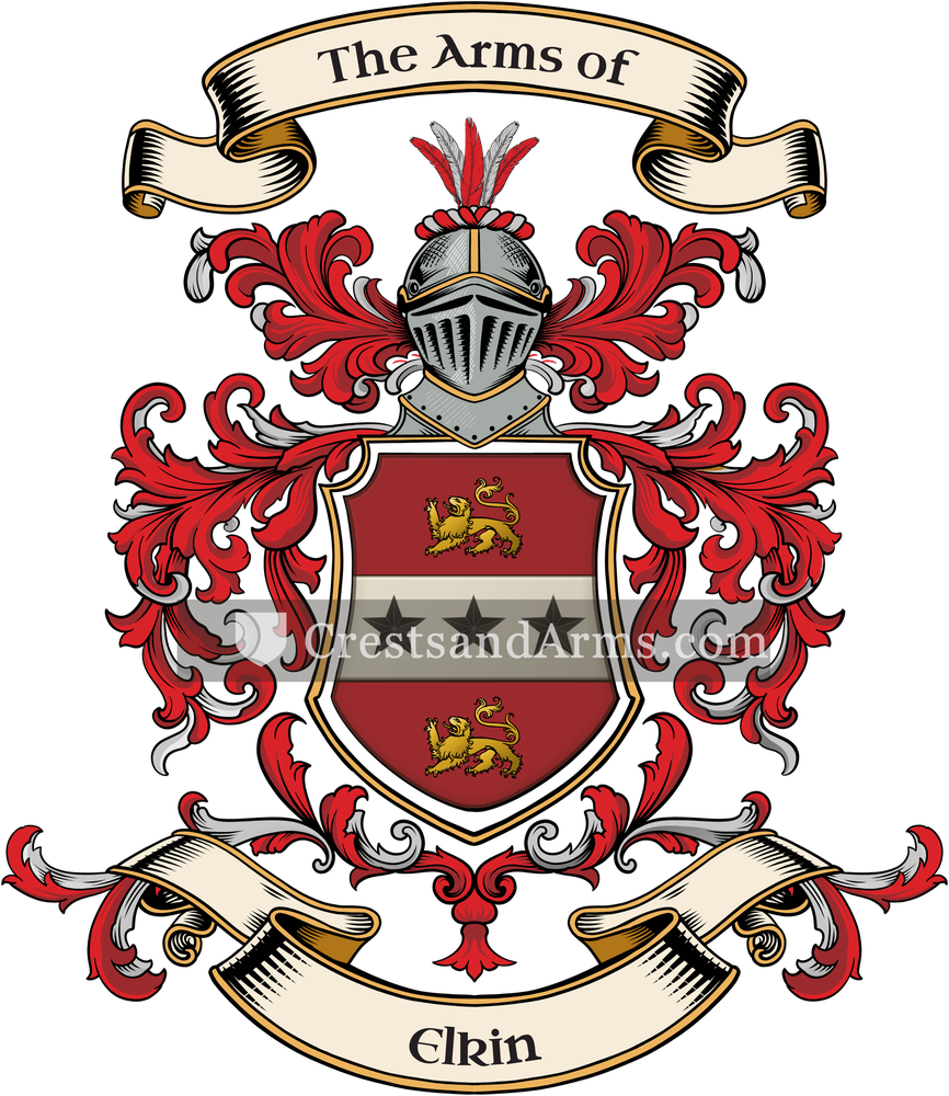 The Elkin coat of arms, drawn from the recorded blazon