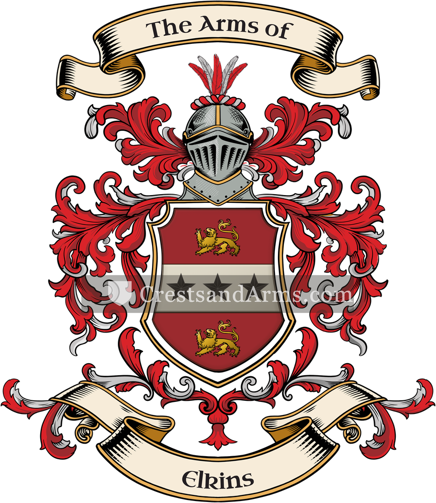 The Elkins coat of arms, drawn from the recorded blazon