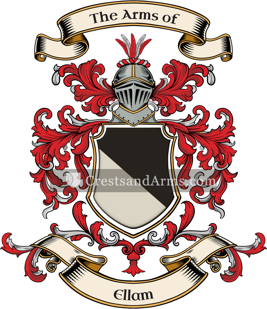 The Ellam coat of arms, drawn from the recorded blazon