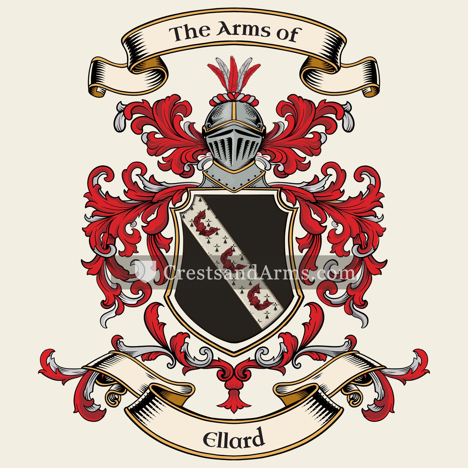 The Ellard coat of arms, drawn from the recorded blazon