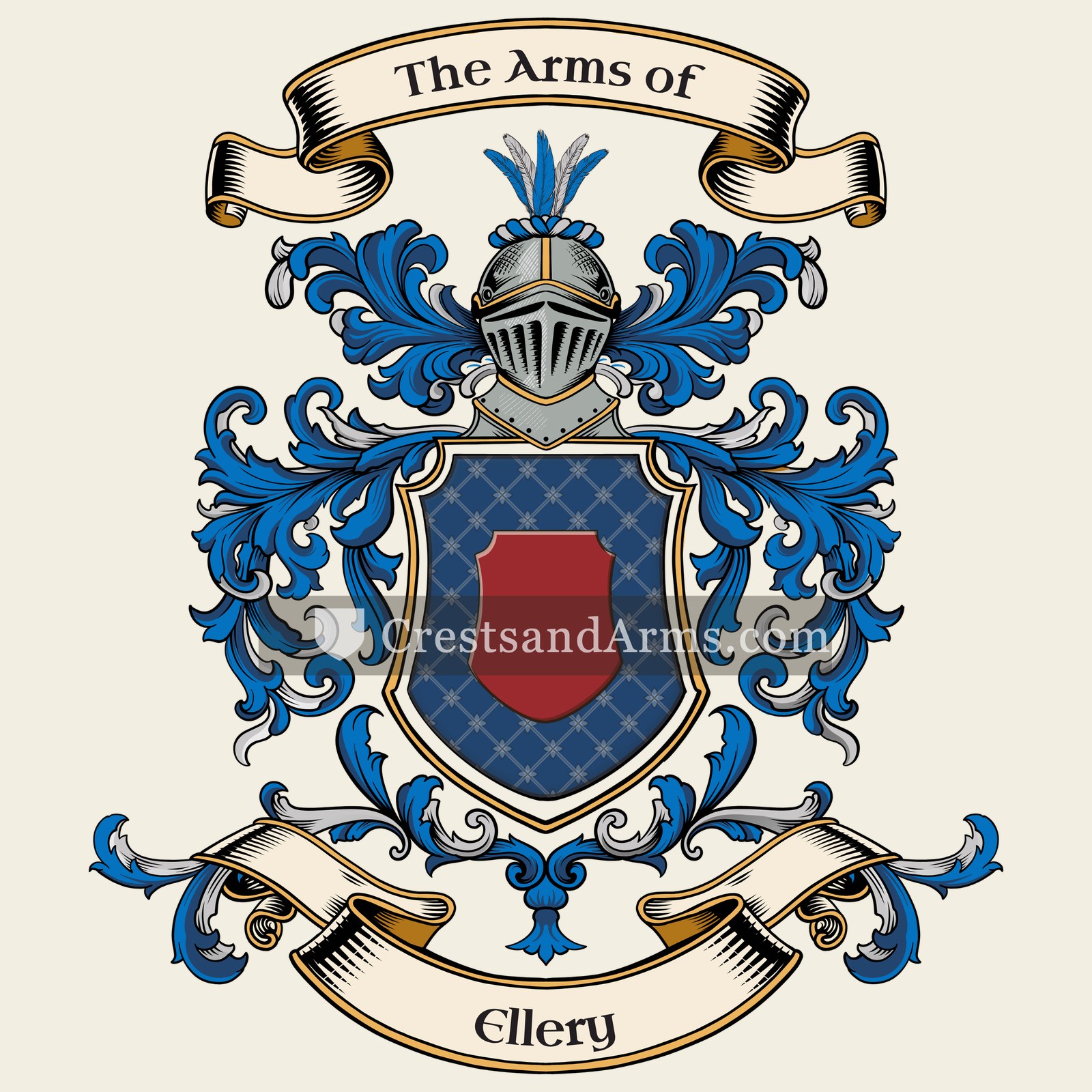 The Ellery coat of arms, drawn from the recorded blazon