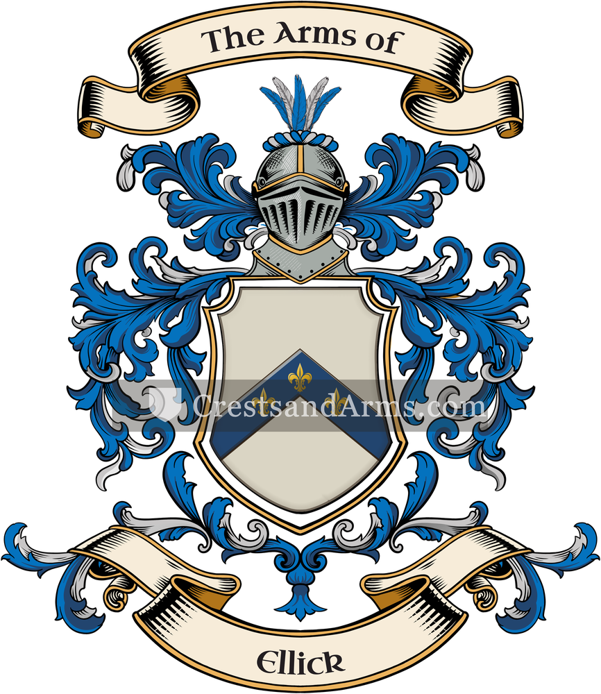 The Ellick coat of arms, drawn from the recorded blazon