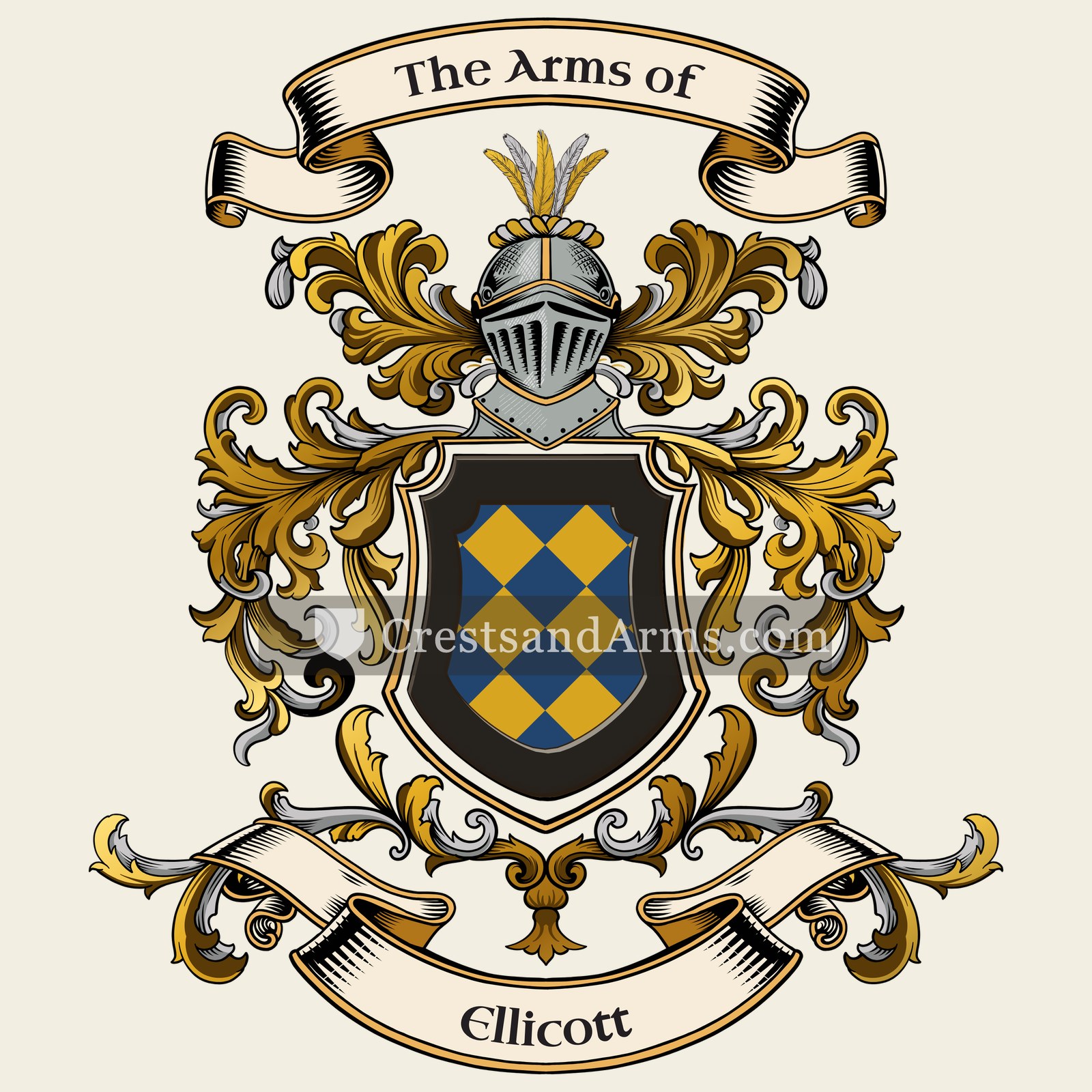 The Ellicott coat of arms, drawn from the recorded blazon