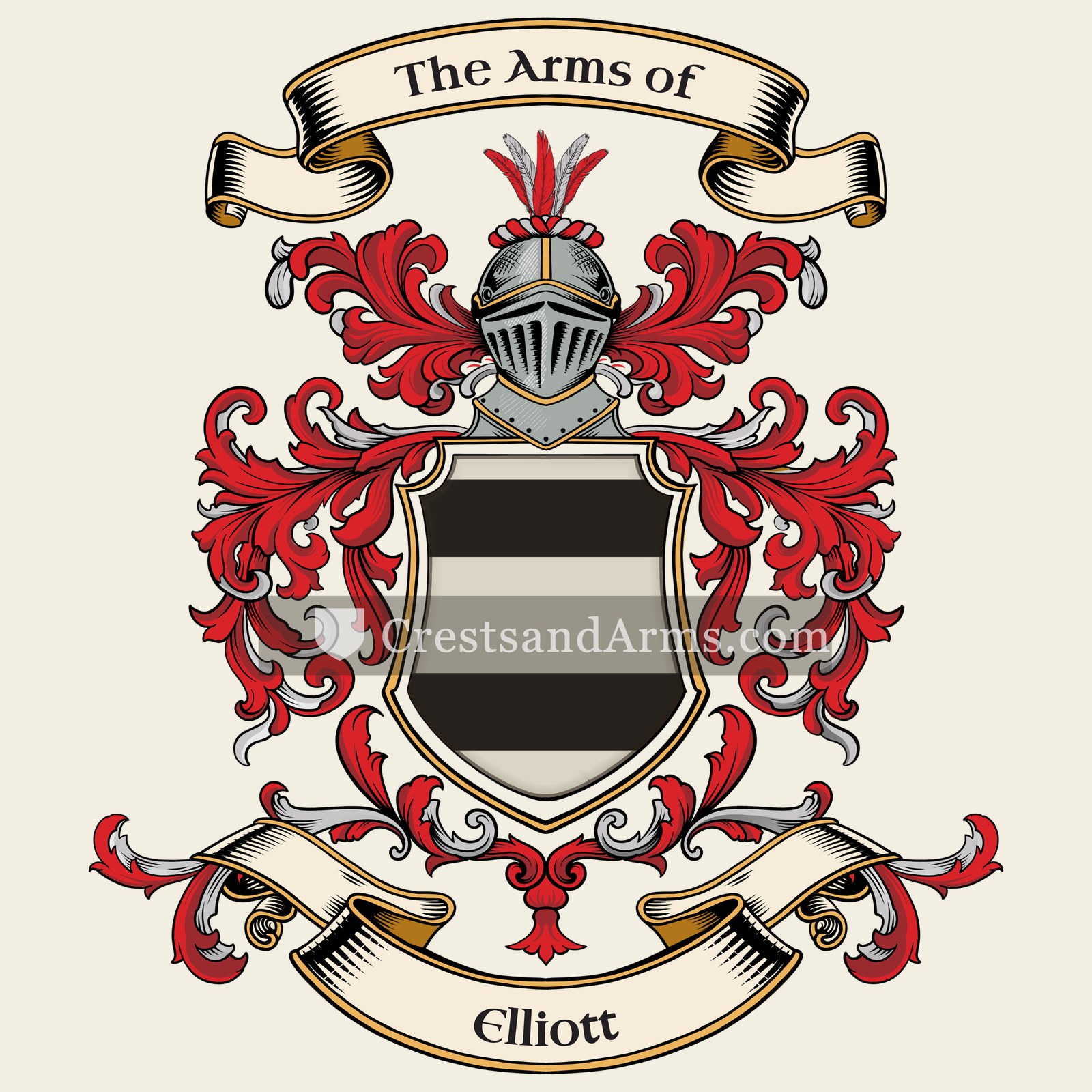 The Elliott coat of arms, drawn from the recorded blazon