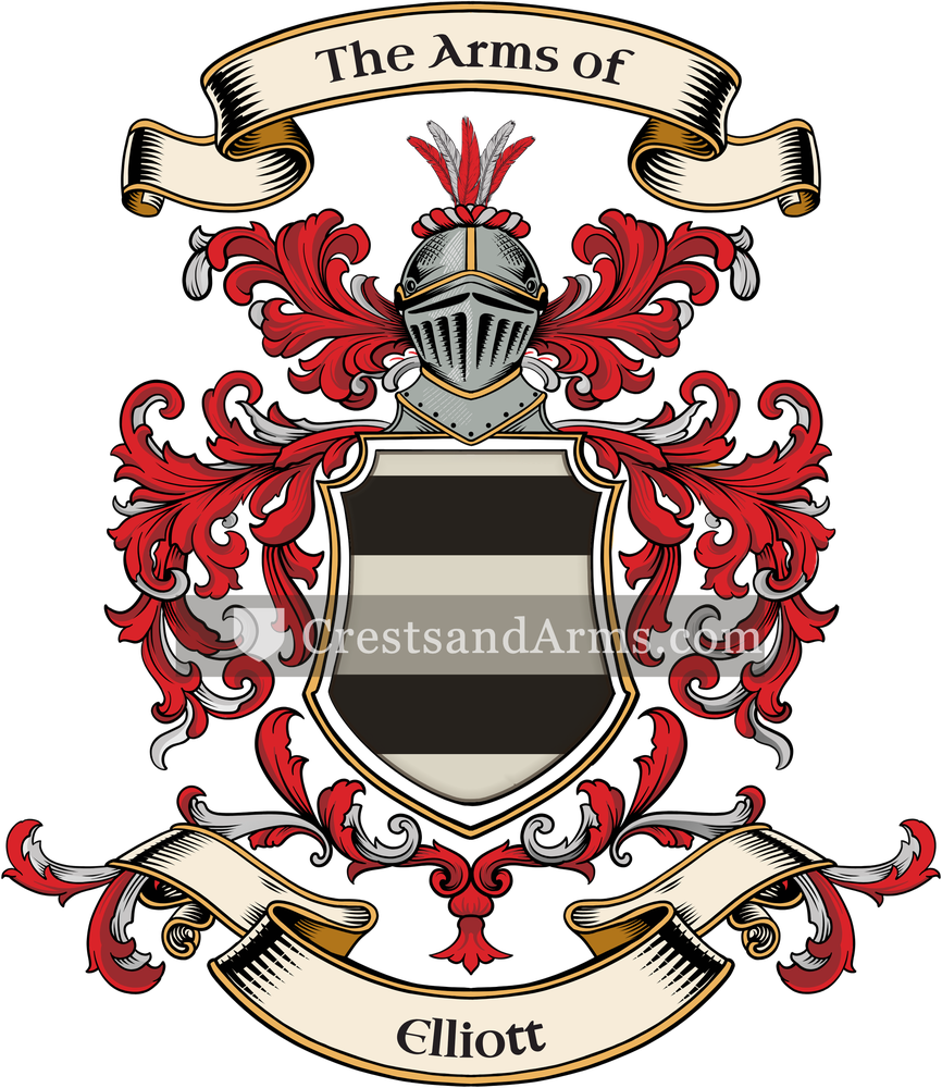The Elliott coat of arms, drawn from the recorded blazon