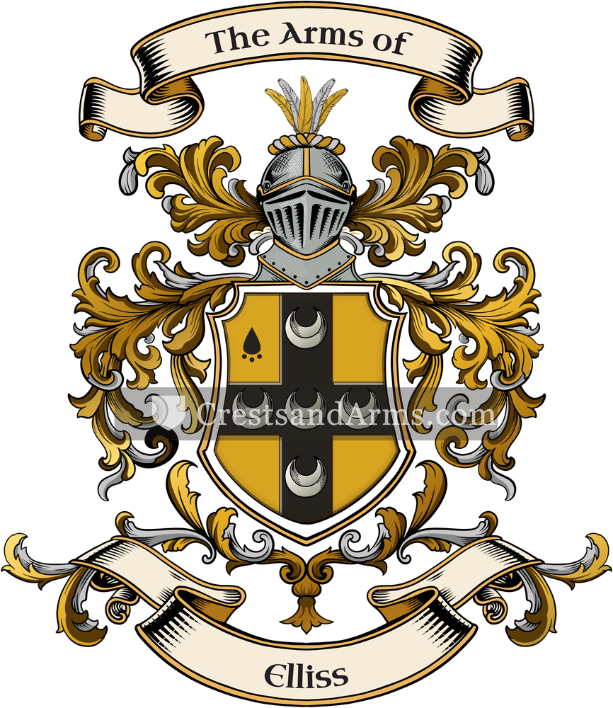 The Elliss coat of arms, drawn from the recorded blazon