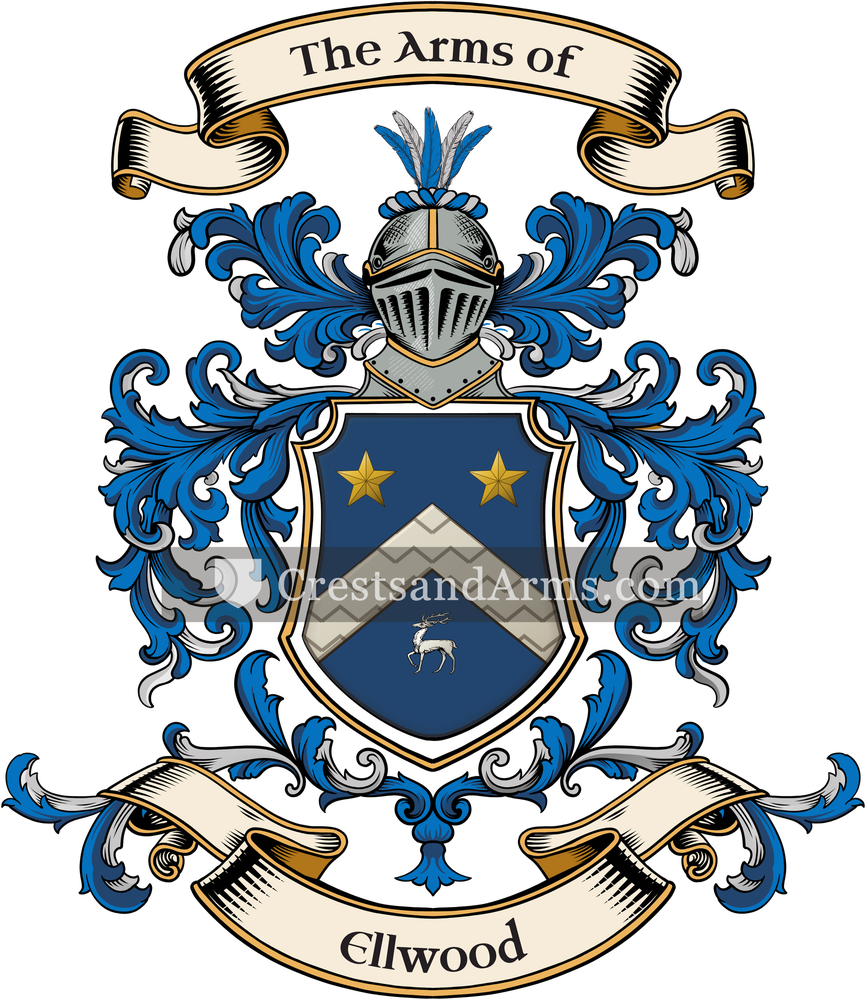 The Ellwood coat of arms, drawn from the recorded blazon