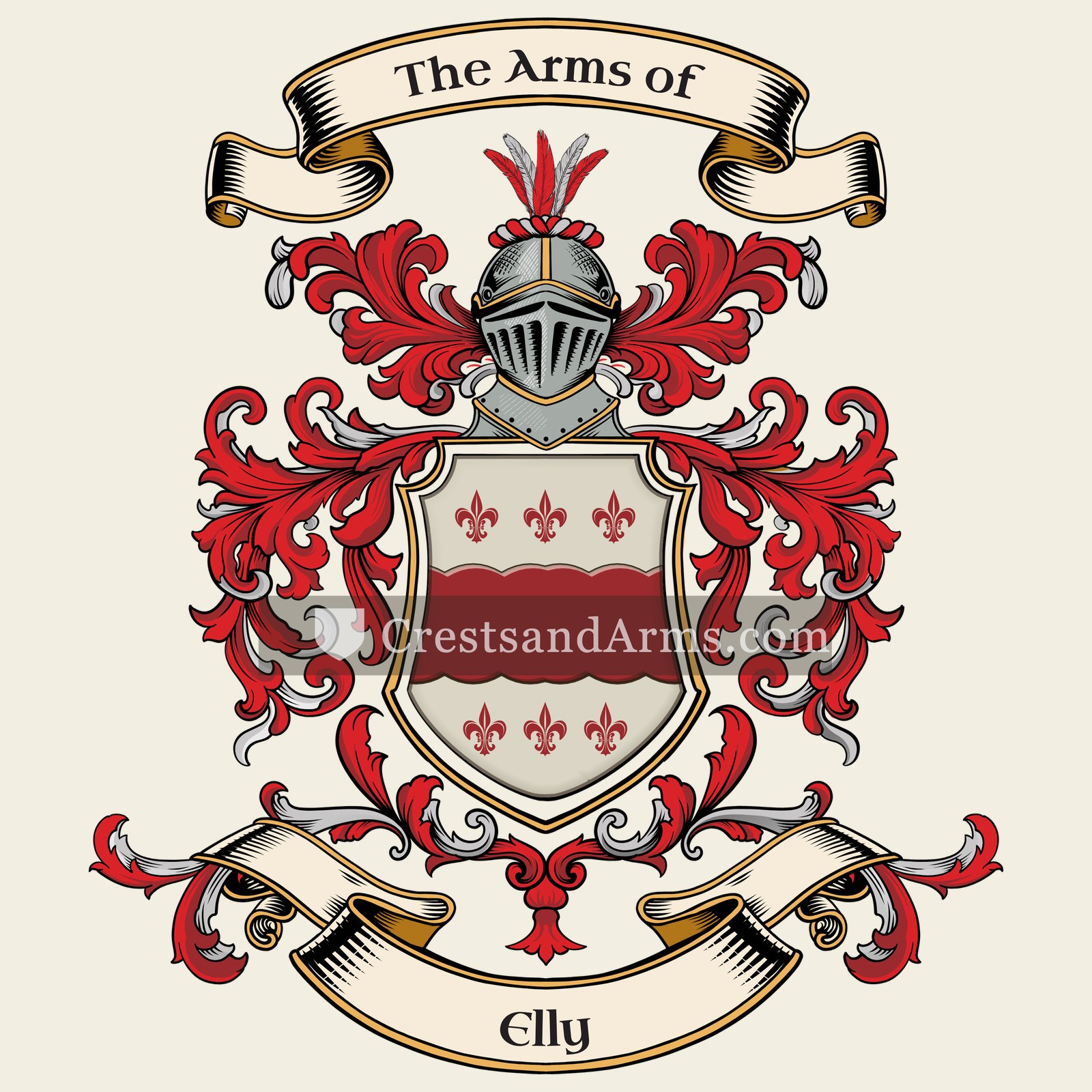 The Elly coat of arms, drawn from the recorded blazon