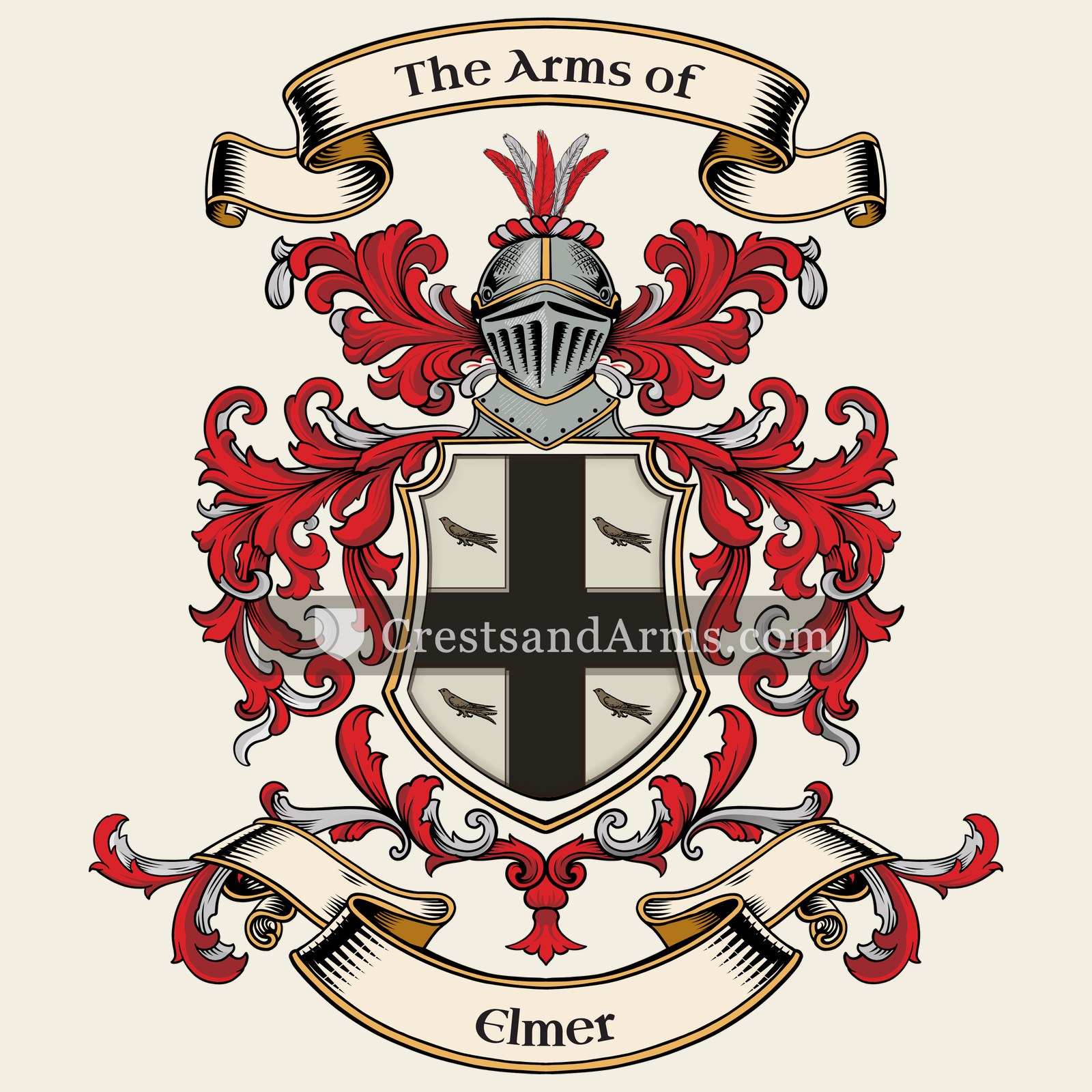 The Elmer coat of arms, drawn from the recorded blazon