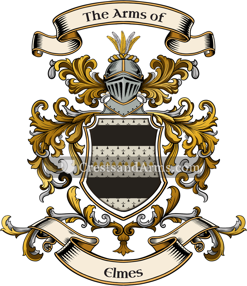 The Elmes coat of arms, drawn from the recorded blazon