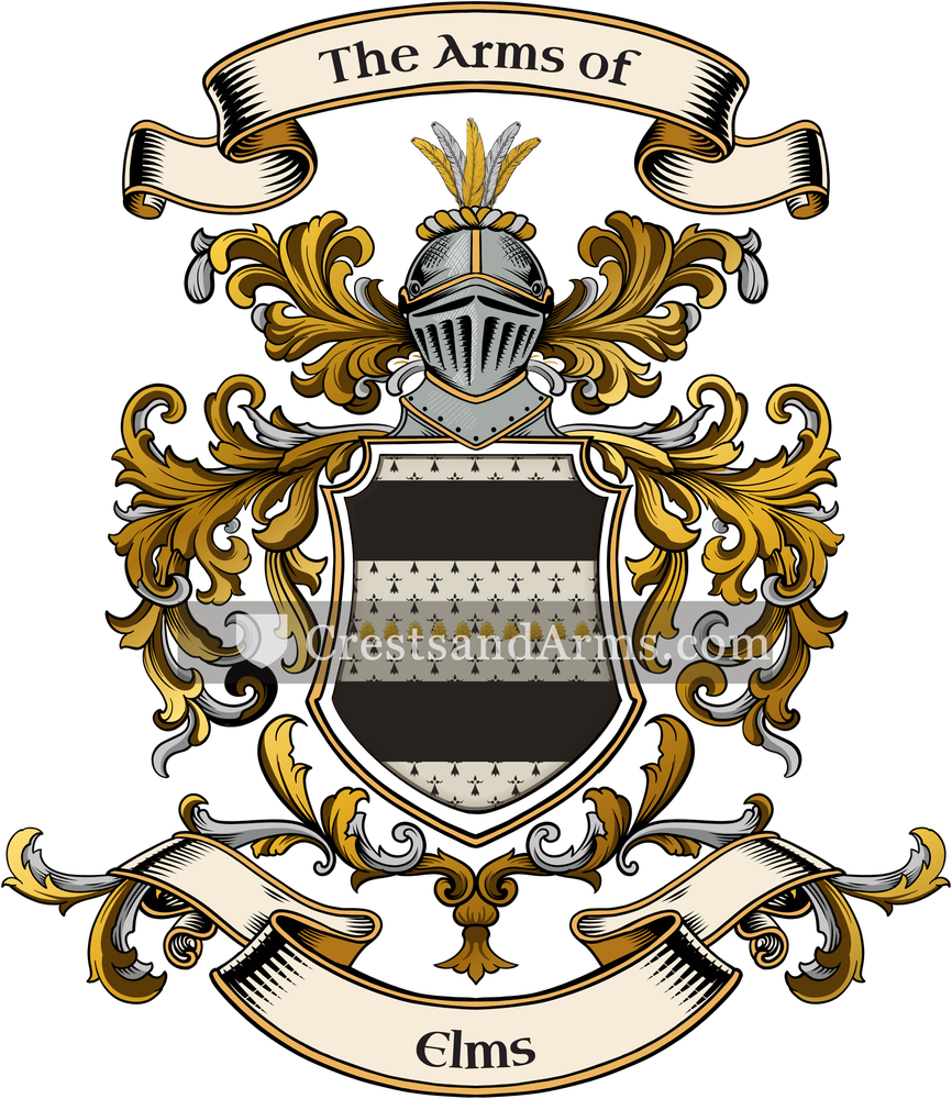 The Elms coat of arms, drawn from the recorded blazon