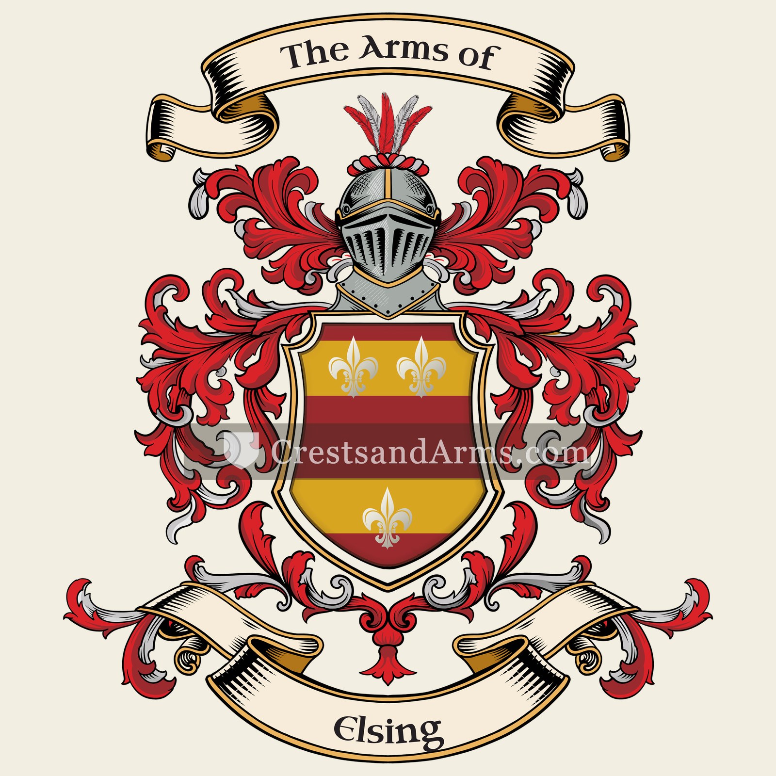 The Elsing coat of arms, drawn from the recorded blazon